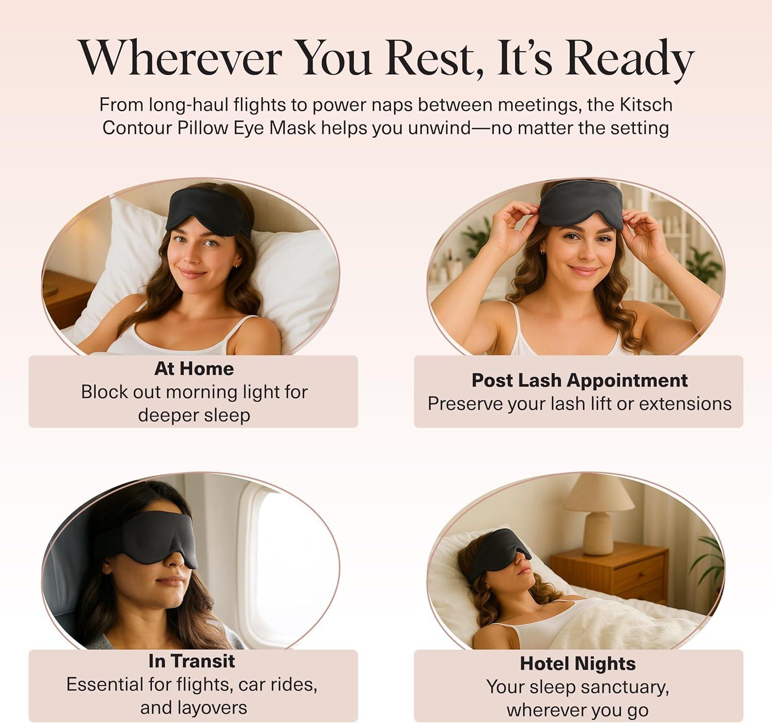 imageKitsch Contour Pillow Eye Mask Softer Than Silk Eye Mask for Sleeping Blindfold Sleep Masks for Women ampamp Men No Eye Pressure Lightweight Eye Care Travel Essentials Charcoal