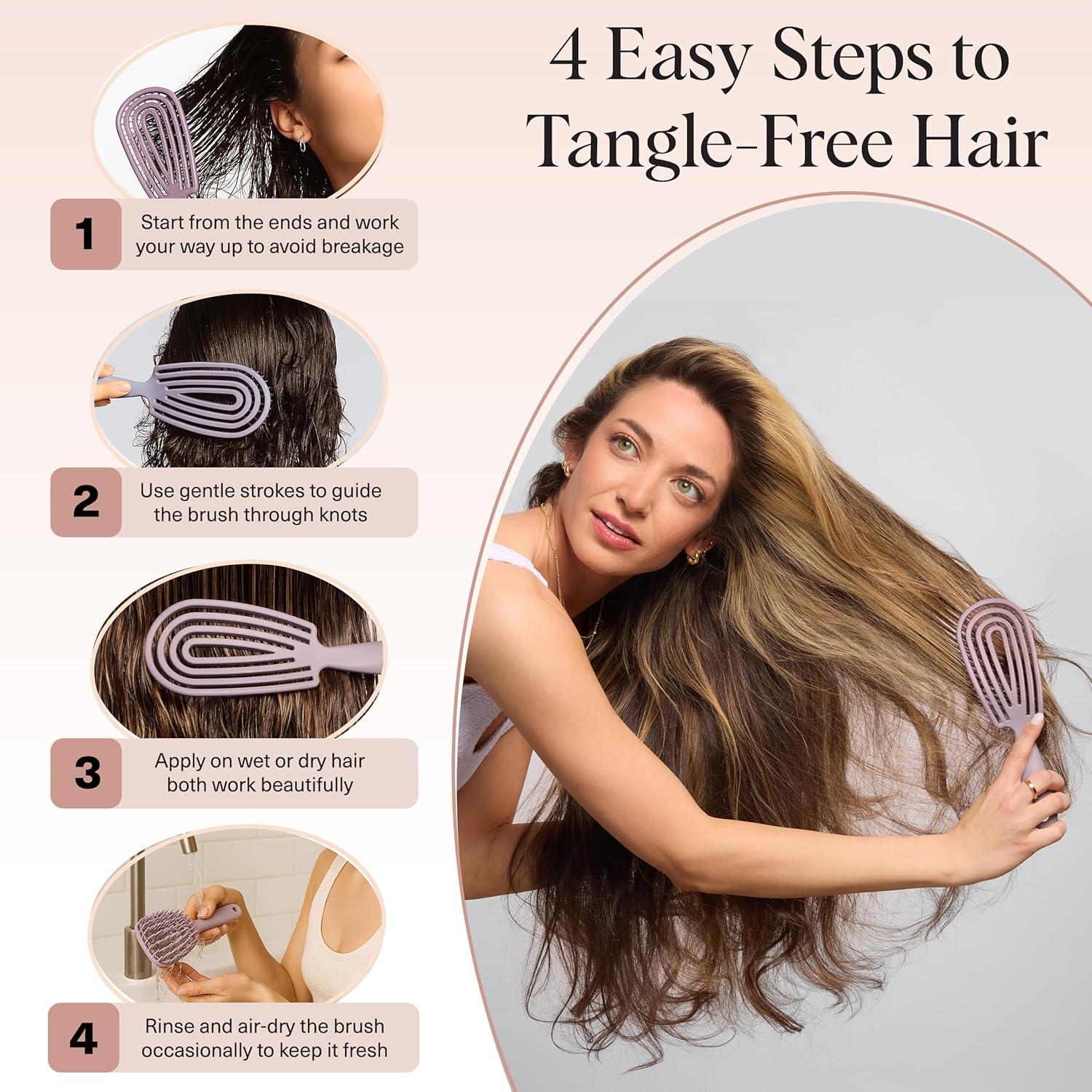 imageKitsch Detangler Brush Flexible Curly Hair Brush for Women Men ampamp Kids Detangling Hairbrush with Bendable Frame and UltraSmooth Bristles for Wet or Dry Strands Soft Violet