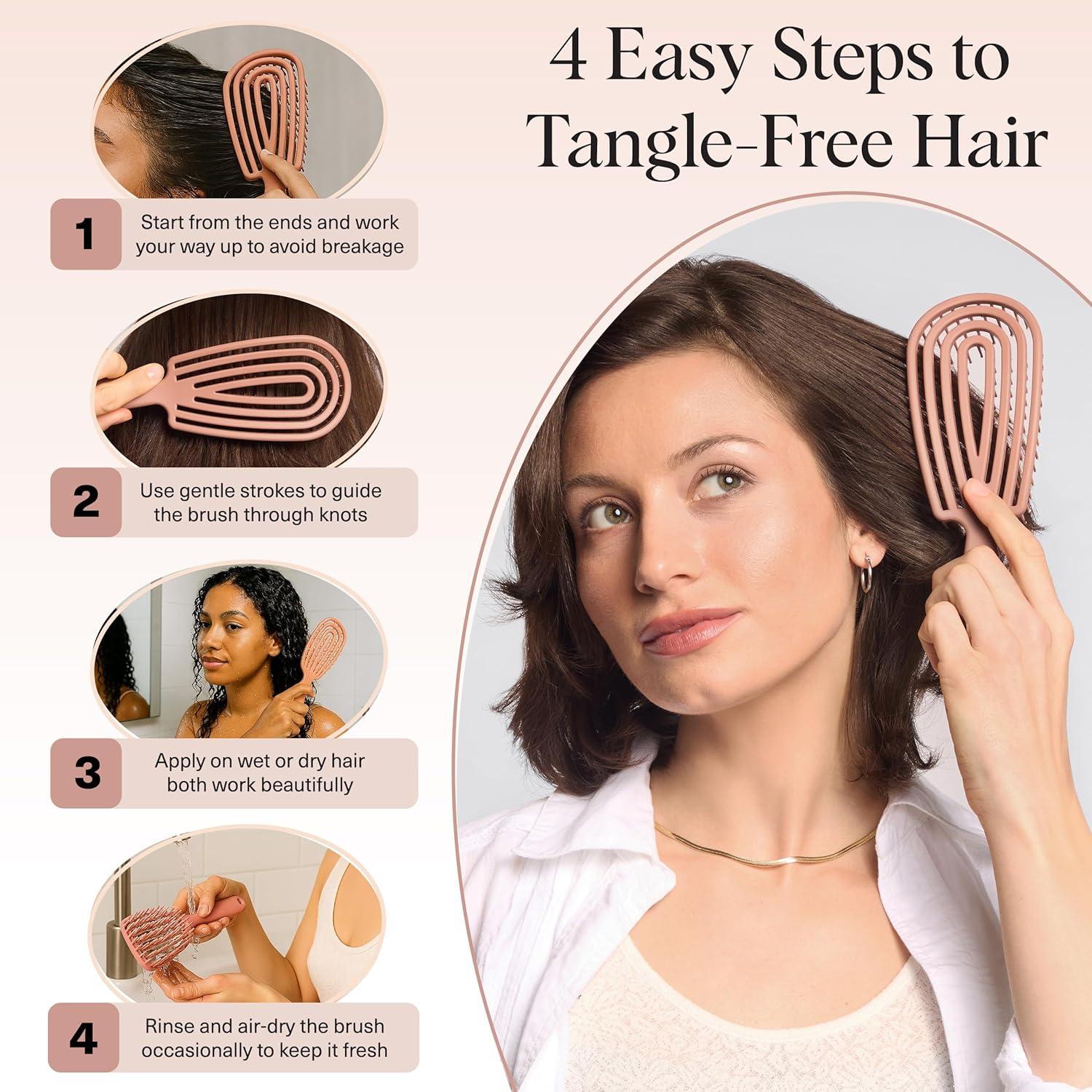 imageKitsch Detangler Brush Flexible Curly Hair Brush for Women Men ampamp Kids Detangling Hairbrush with Bendable Frame and UltraSmooth Bristles for Wet or Dry Strands Terracotta