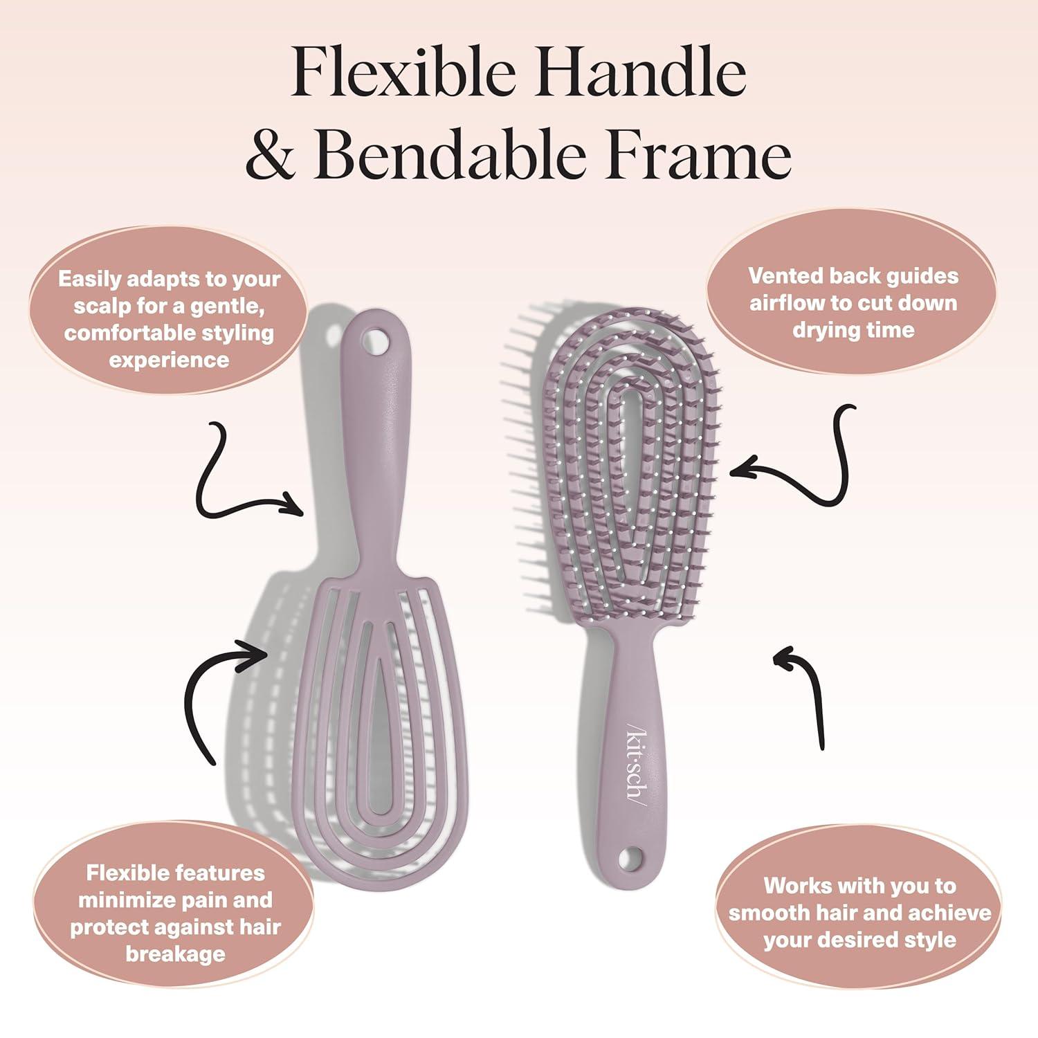 imageKitsch Detangler Brush Flexible Curly Hair Brush for Women Men ampamp Kids Detangling Hairbrush with Bendable Frame and UltraSmooth Bristles for Wet or Dry Strands Soft Violet