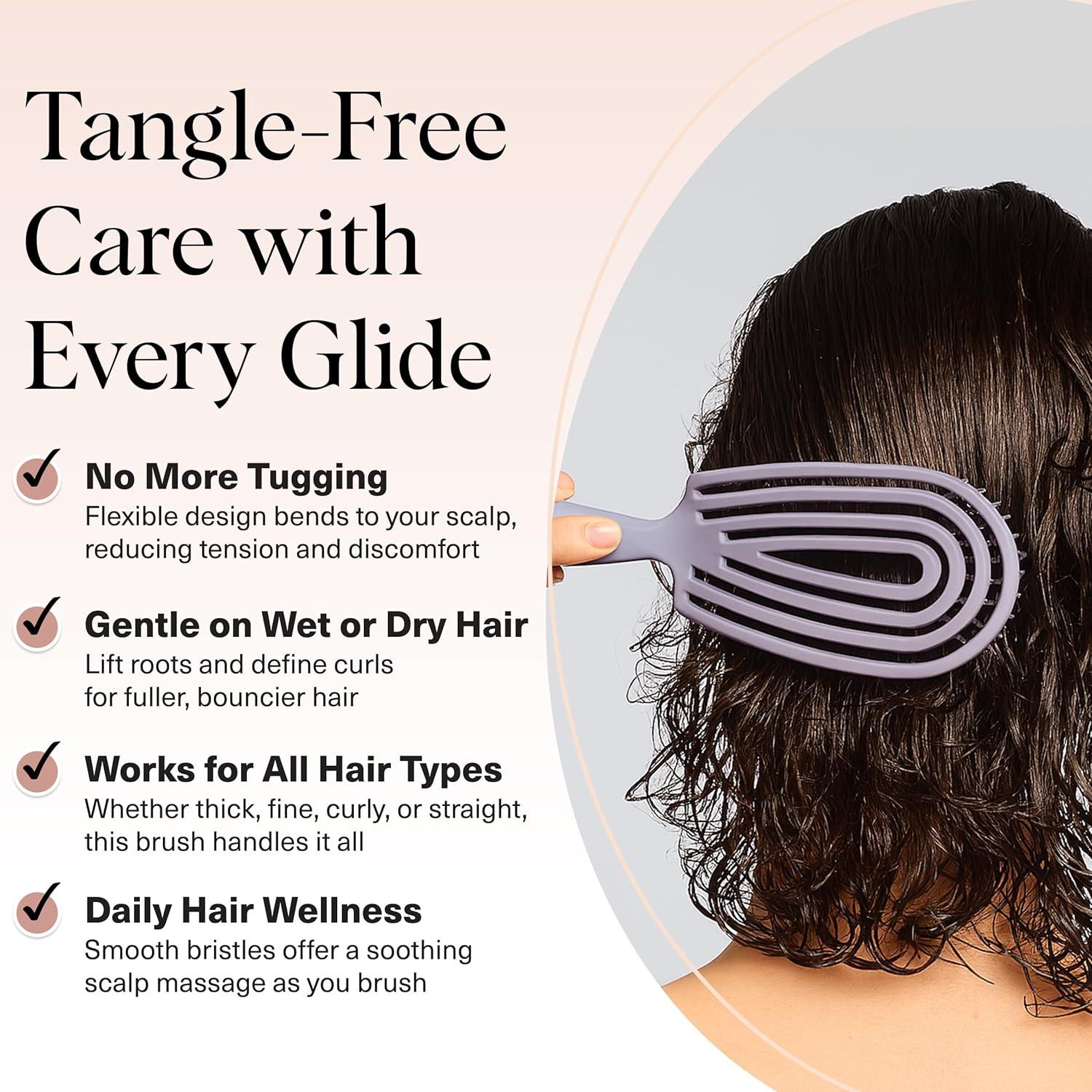 imageKitsch Detangler Brush Flexible Curly Hair Brush for Women Men ampamp Kids Detangling Hairbrush with Bendable Frame and UltraSmooth Bristles for Wet or Dry Strands Soft Violet