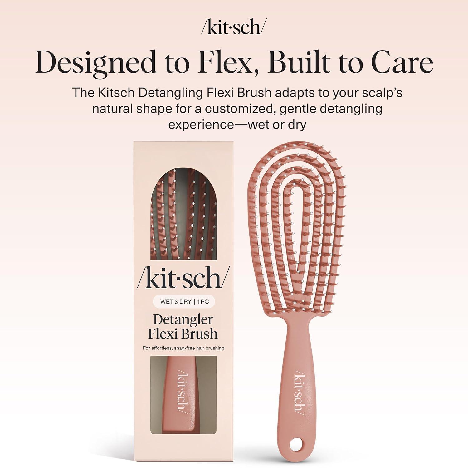 imageKitsch Detangler Brush Flexible Curly Hair Brush for Women Men ampamp Kids Detangling Hairbrush with Bendable Frame and UltraSmooth Bristles for Wet or Dry Strands Terracotta