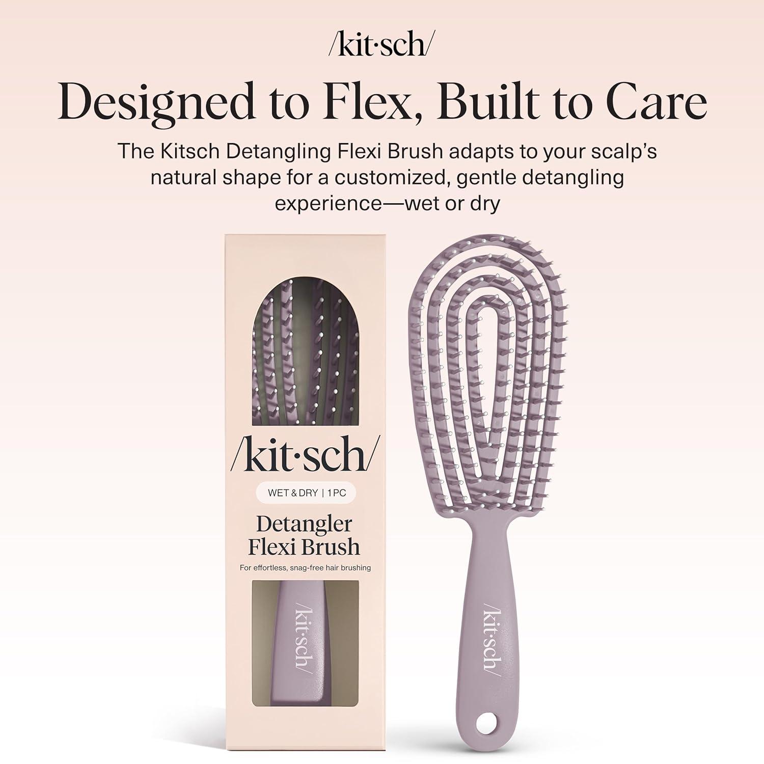 imageKitsch Detangler Brush Flexible Curly Hair Brush for Women Men ampamp Kids Detangling Hairbrush with Bendable Frame and UltraSmooth Bristles for Wet or Dry Strands Soft Violet