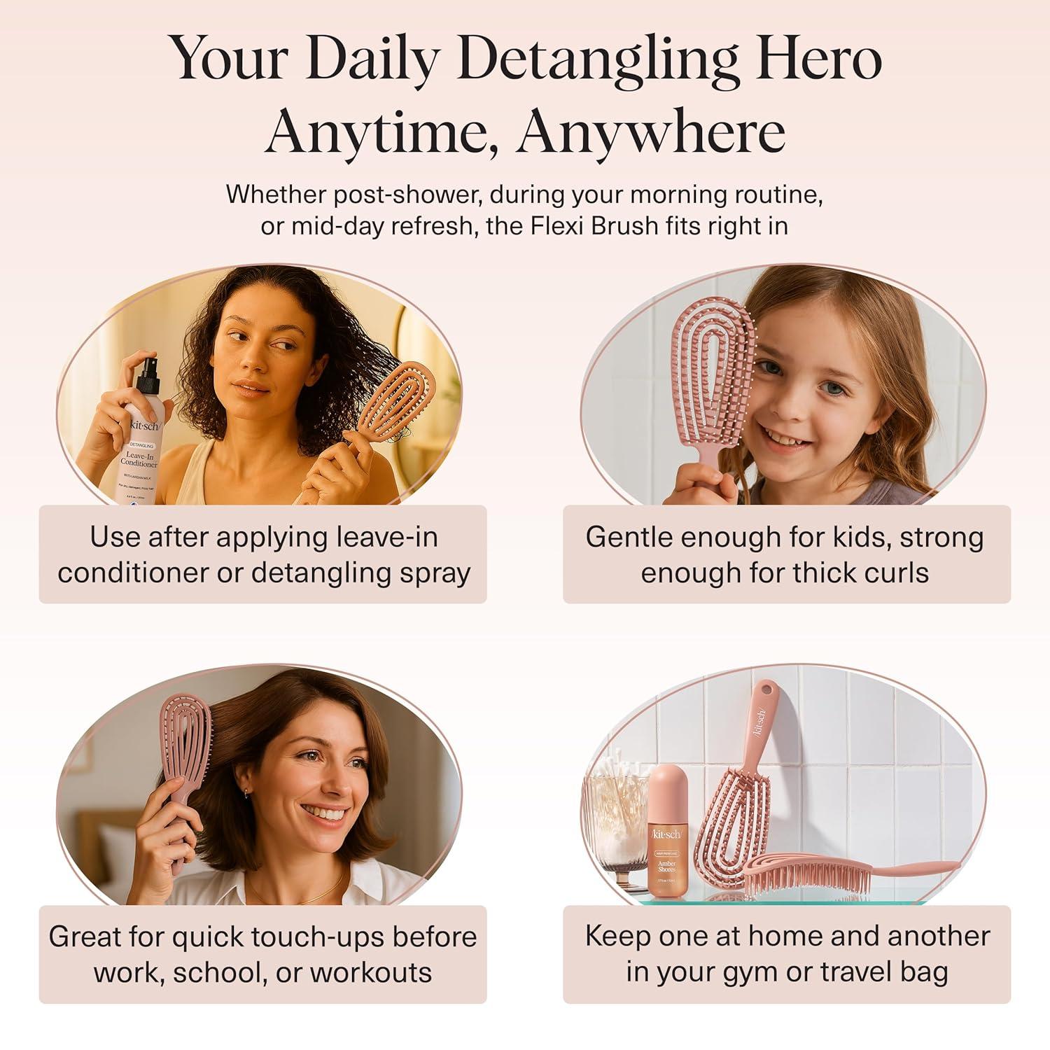 imageKitsch Detangler Brush Flexible Curly Hair Brush for Women Men ampamp Kids Detangling Hairbrush with Bendable Frame and UltraSmooth Bristles for Wet or Dry Strands Terracotta