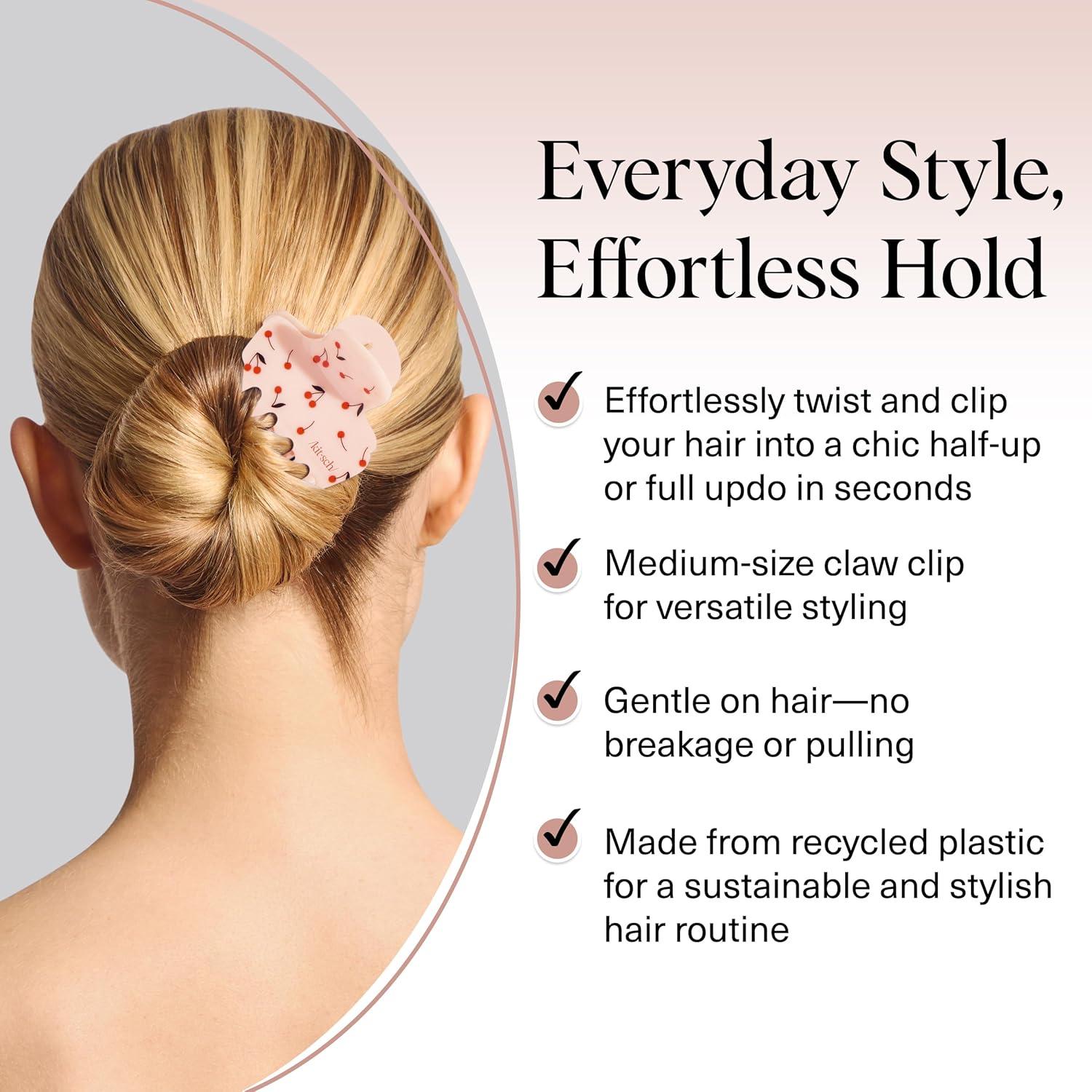 imageKitsch Medium Hair Clips for Women Strong Hold Claw Clips for Thick or Thin Hair Recycled Plastic NonSlip Durable Cherry Print Ideal Gifts for Women 1pc