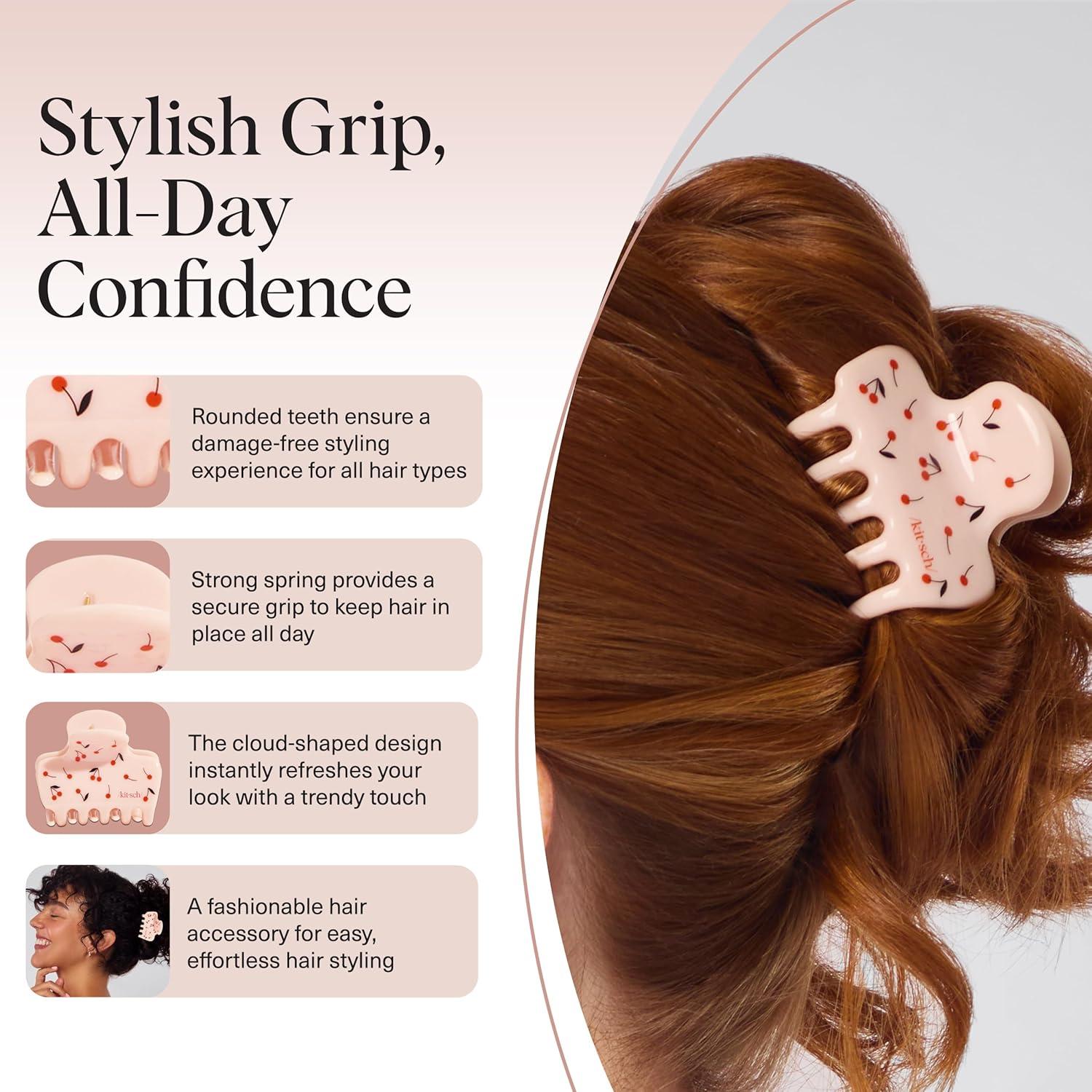 imageKitsch Medium Hair Clips for Women Strong Hold Claw Clips for Thick or Thin Hair Recycled Plastic NonSlip Durable Cherry Print Ideal Gifts for Women 1pc