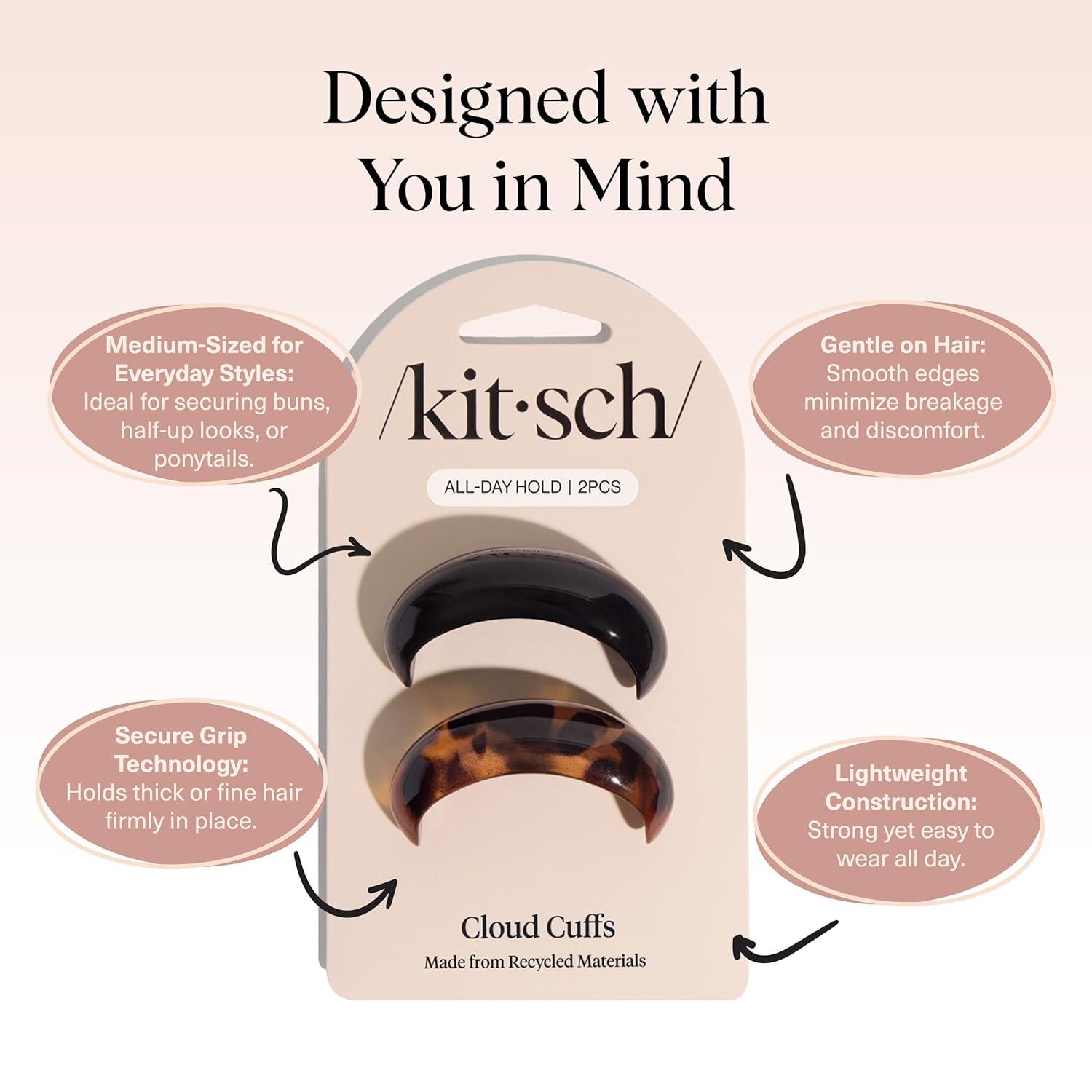 imageKitsch Medium Hair Cuffs for Braids ampamp Ponytails Sleek Hair Ties No Damage for Women Recycled Plastic ampamp Nylon Elastics Stylish ampamp Durable Black ampamp Tort Ideal Gifts for Women 2pcs