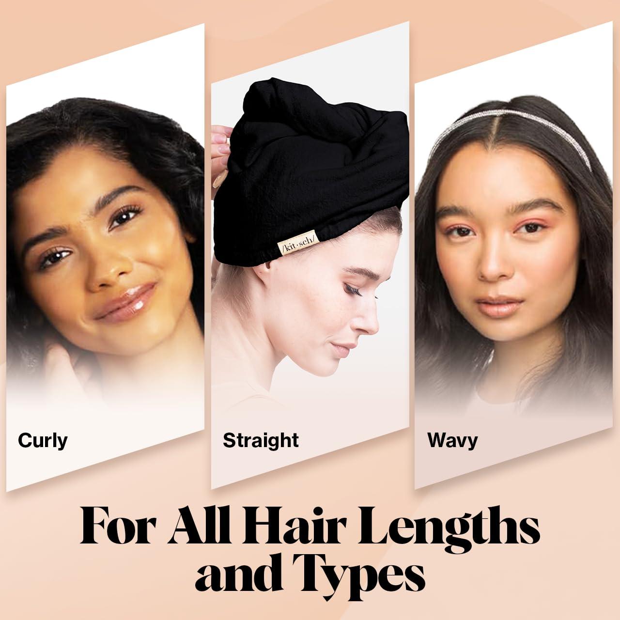 imageKitsch Microfiber Hair Towel Wrap for Women Super Absorbent Hair Drying Towel Quick Dry AntiFrizz for Long ampamp Short Wet ampamp Curly Hair Black