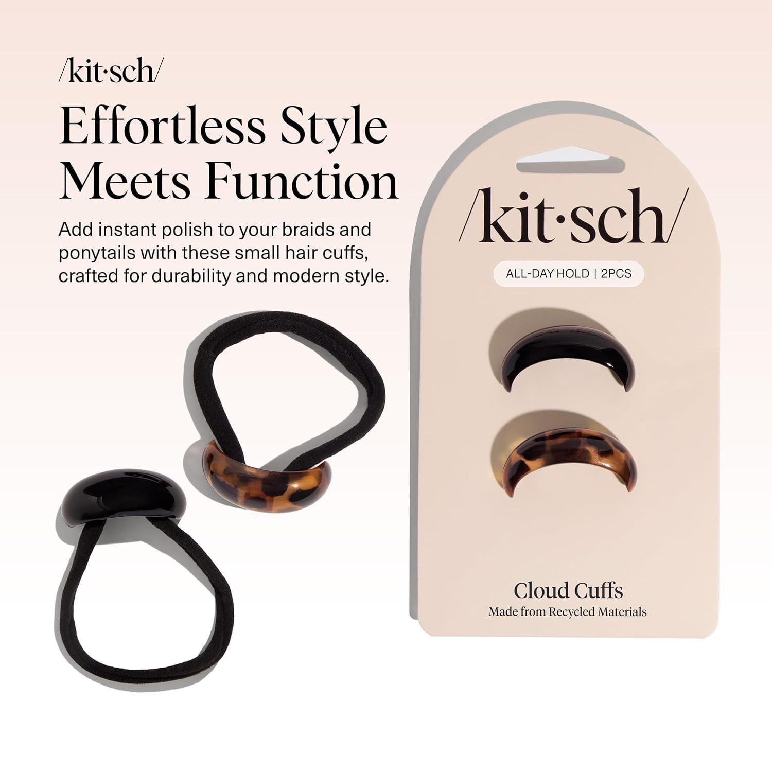 imageKitsch Small Hair Cuffs for Braids ampamp Ponytails Sleek Hair Ties No Damage for Women Recycled Plastic ampamp Nylon Elastics Stylish ampamp Durable Black ampamp Tort Ideal Gifts for Women 2pcs