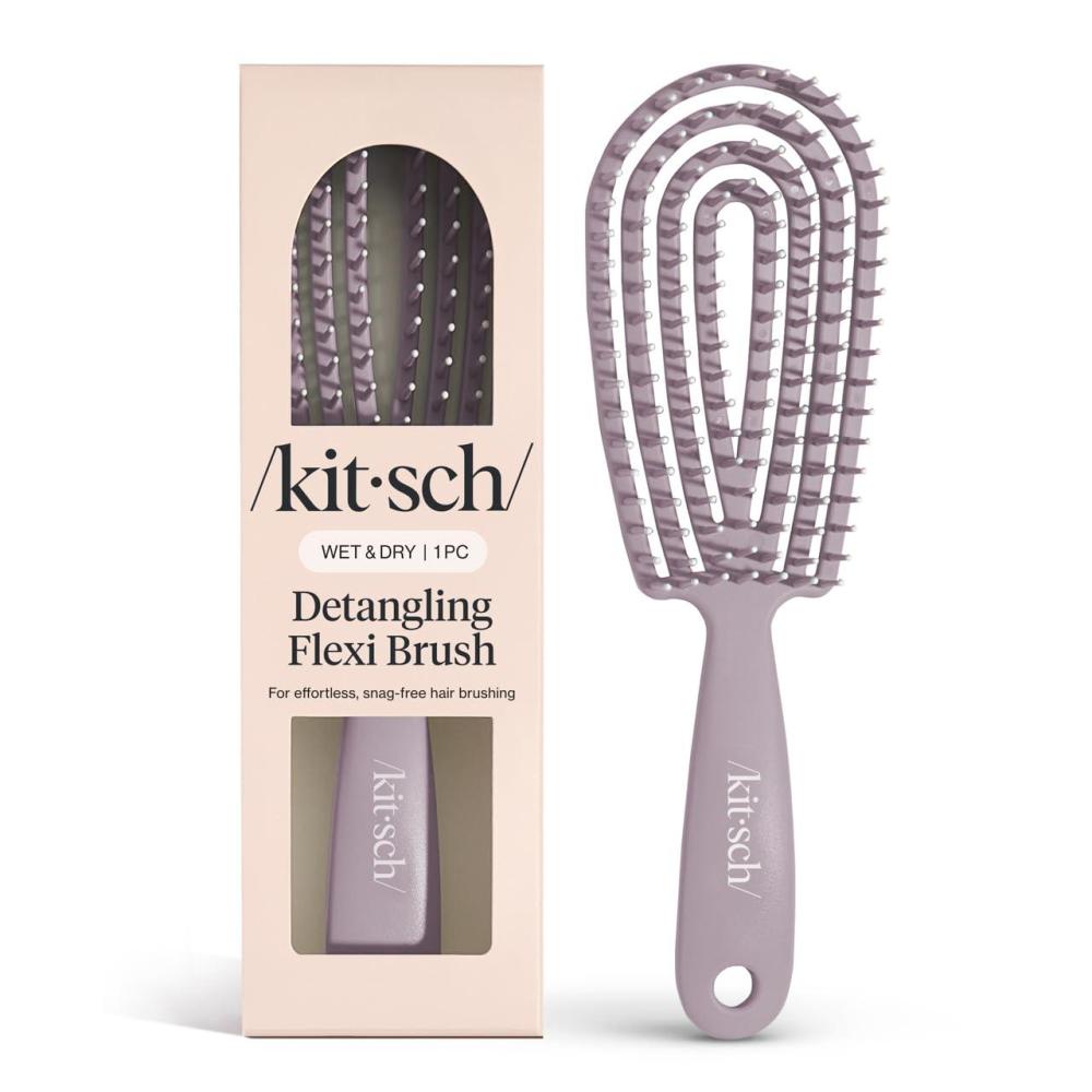 imageKitsch Detangler Brush Flexible Curly Hair Brush for Women Men ampamp Kids Detangling Hairbrush with Bendable Frame and UltraSmooth Bristles for Wet or Dry Strands Soft Violet