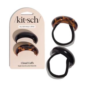 Kitsch Medium Hair Cuffs for Braids & Ponytails – Sleek Hair Ties No Damage for Women | Recycled Plastic & Nylon Elastics | Stylish & Durable – Black & Tort | Ideal Gifts for Women, 2pcs