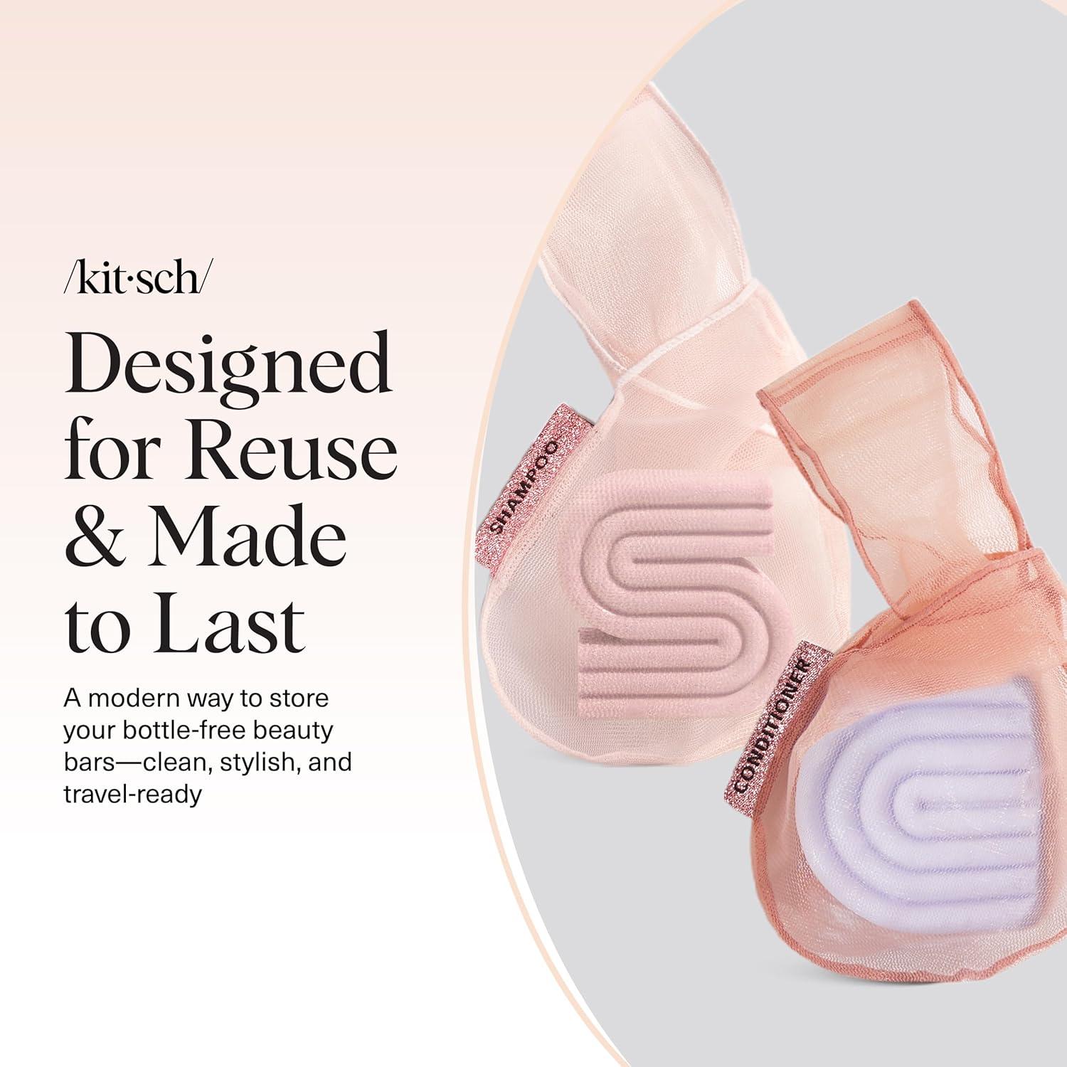 imageKitsch Bar Soap Saver Bag Patented Mesh Bag Soap Holder for Shampoo and Conditioner Bars Extends Use ampamp Prevents Soggy Mess Recycled Mesh Beauty Pouch EcoFriendly BlackBlush Terracotta