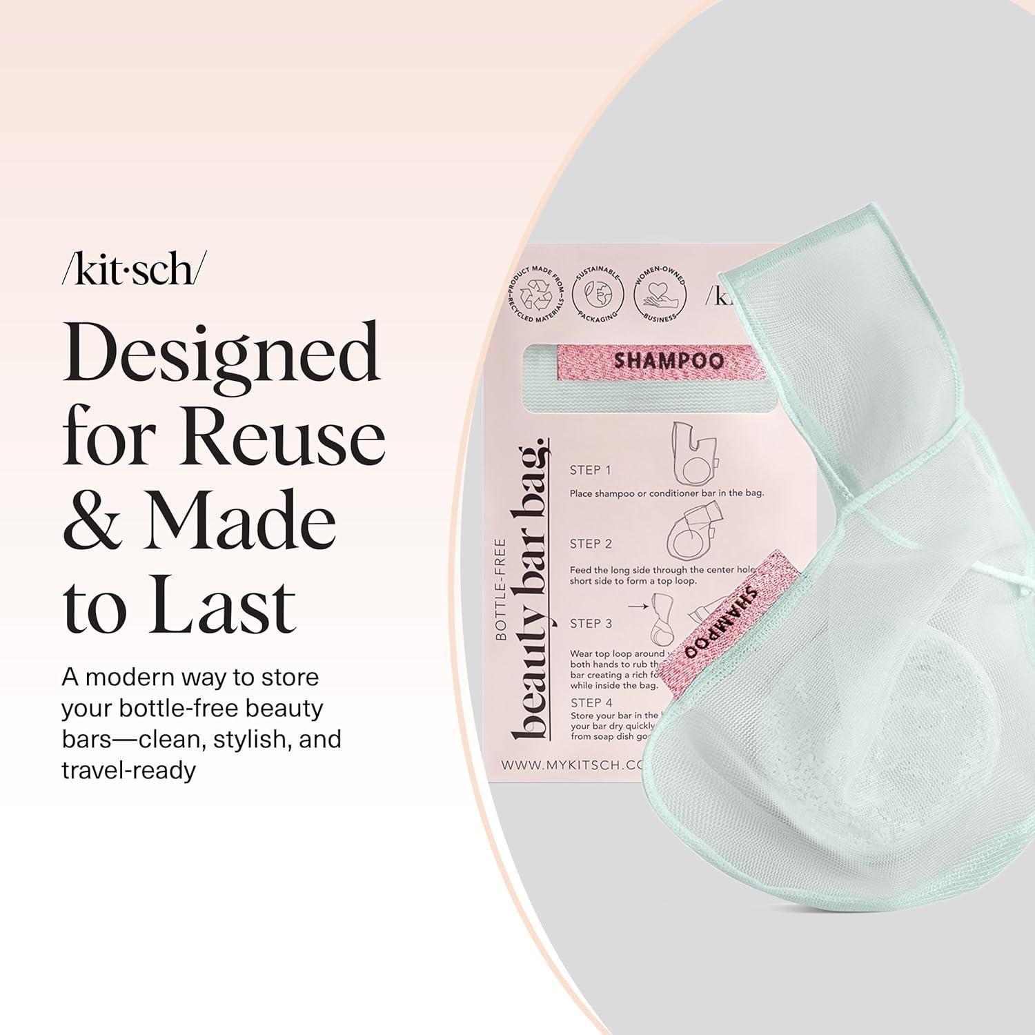 imageKitsch Bar Soap Saver Bag Patented Mesh Bag Soap Holder for Shampoo and Conditioner Bars Extends Use ampamp Prevents Soggy Mess Recycled Mesh Beauty Pouch EcoFriendly BlackMint