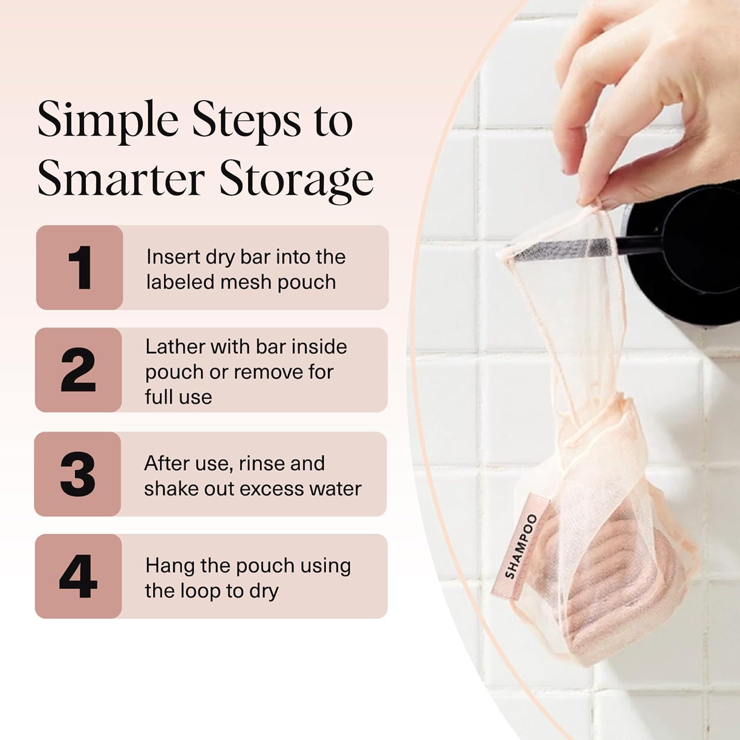 imageKitsch Bar Soap Saver Bag Patented Mesh Bag Soap Holder for Shampoo and Conditioner Bars Extends Use ampamp Prevents Soggy Mess Recycled Mesh Beauty Pouch EcoFriendly BlackBlush