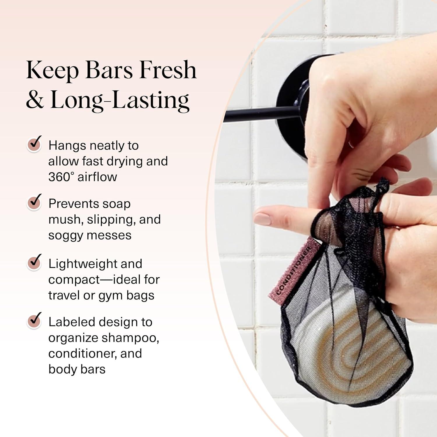 imageKitsch Bar Soap Saver Bag Patented Mesh Bag Soap Holder for Shampoo and Conditioner Bars Extends Use ampamp Prevents Soggy Mess Recycled Mesh Beauty Pouch EcoFriendly BlackBlack