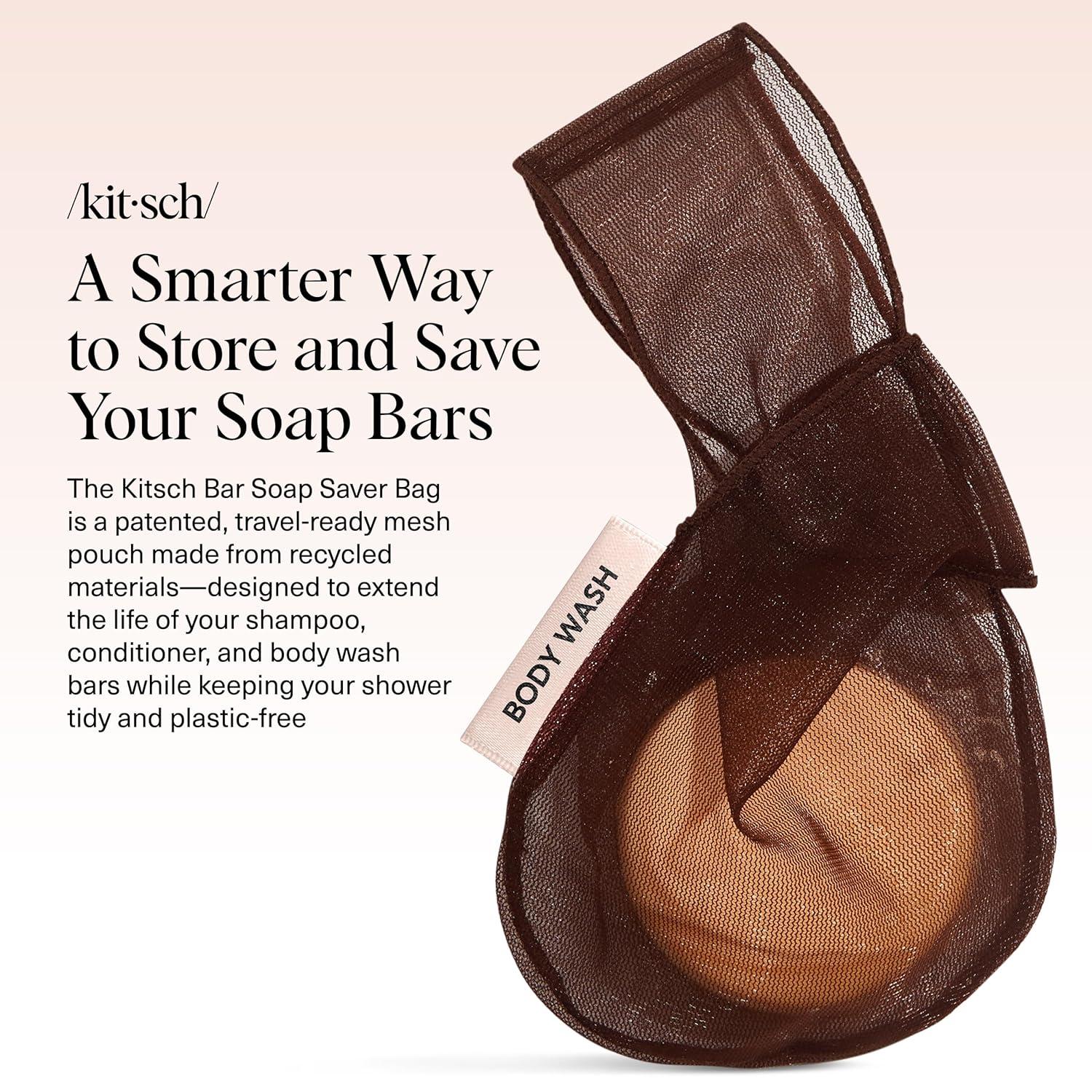 imageKitsch Bar Soap Saver Bag Patented Mesh Bag Soap Holder for Shampoo and Conditioner Bars Extends Use ampamp Prevents Soggy Mess Recycled Mesh Beauty Pouch EcoFriendly BlackChocolate