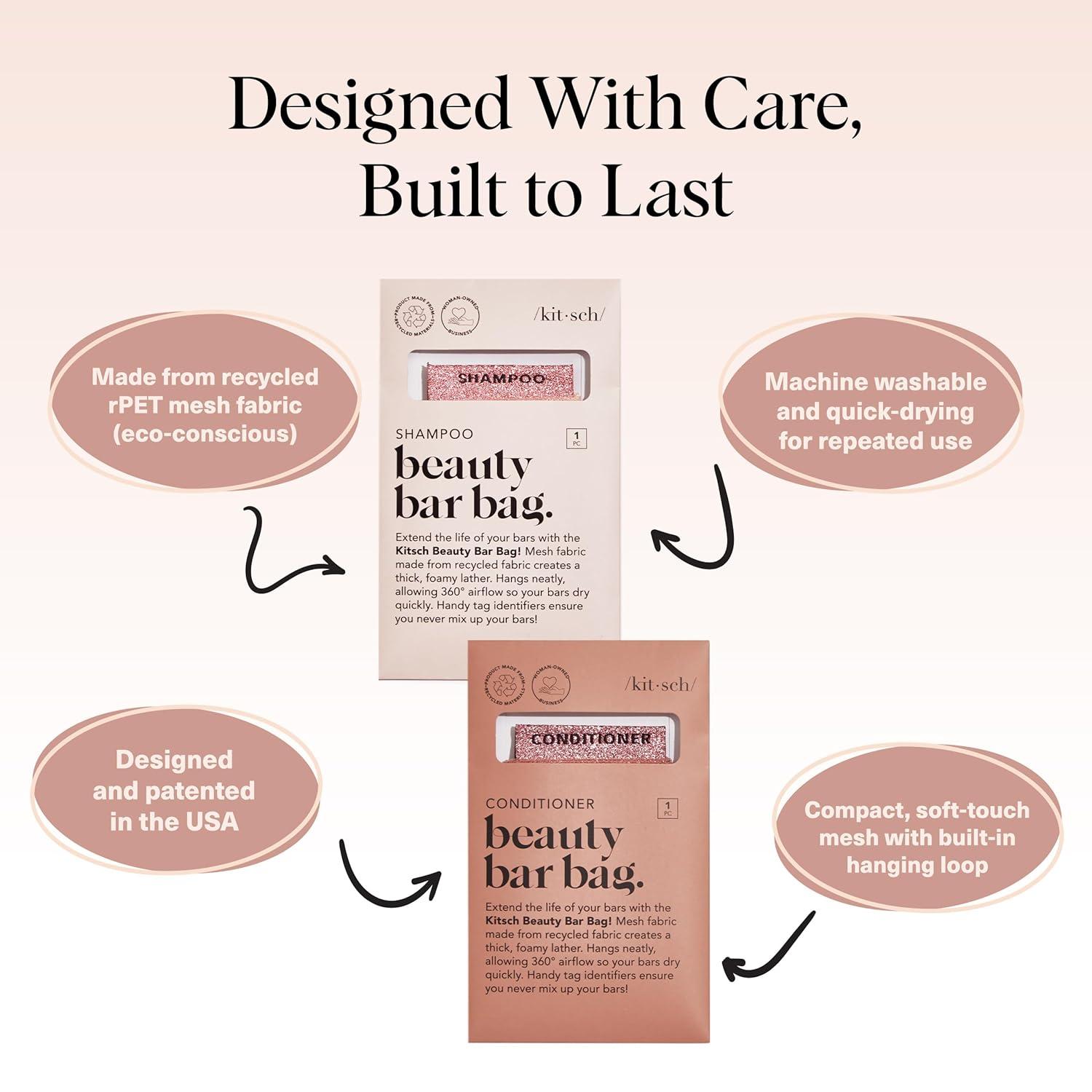 imageKitsch Bar Soap Saver Bag Patented Mesh Bag Soap Holder for Shampoo and Conditioner Bars Extends Use ampamp Prevents Soggy Mess Recycled Mesh Beauty Pouch EcoFriendly BlackBlush Terracotta