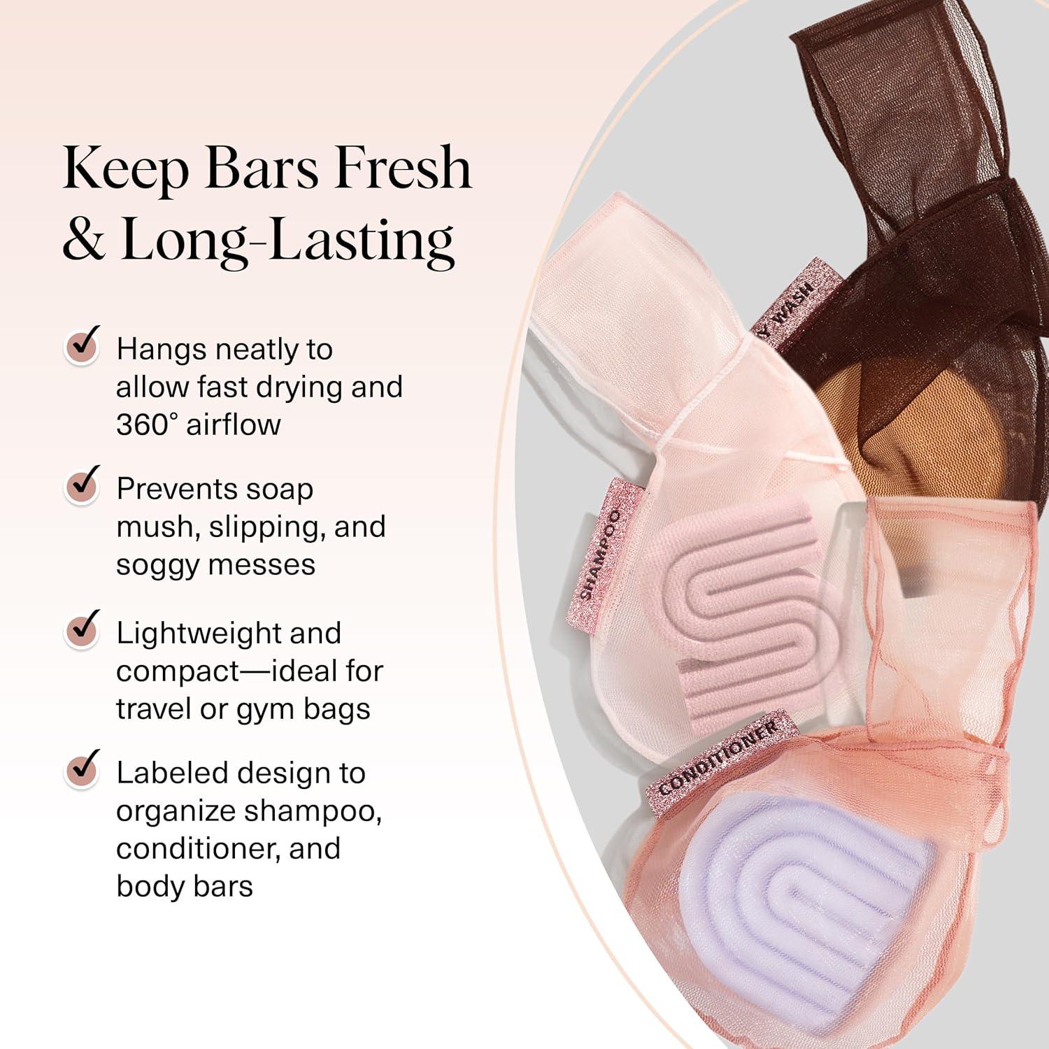 imageKitsch Bar Soap Saver Bag Patented Mesh Bag Soap Holder for Shampoo and Conditioner Bars Extends Use ampamp Prevents Soggy Mess Recycled Mesh Beauty Pouch EcoFriendly BlackBlush Terracotta Chocolate