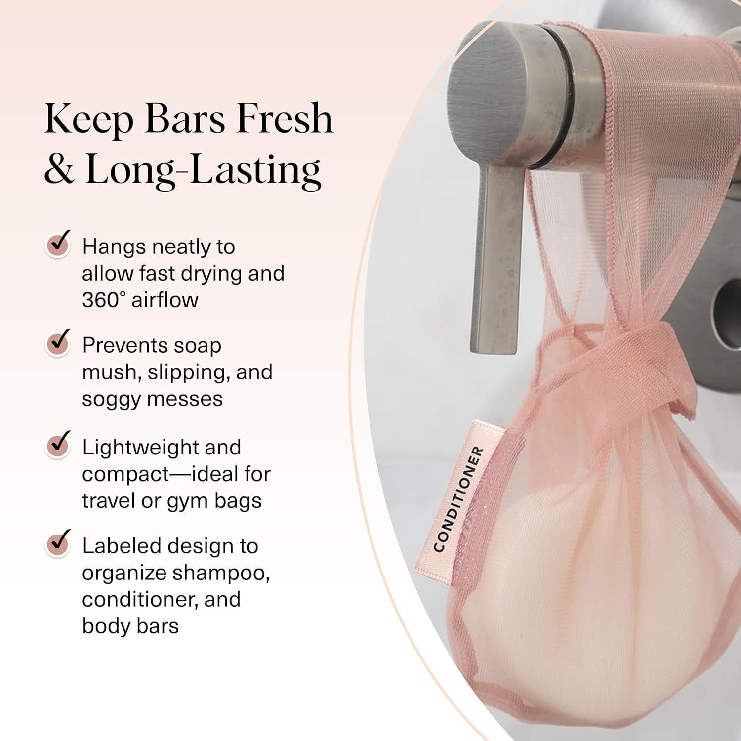 imageKitsch Bar Soap Saver Bag Patented Mesh Bag Soap Holder for Shampoo and Conditioner Bars Extends Use ampamp Prevents Soggy Mess Recycled Mesh Beauty Pouch EcoFriendly BlackTerracotta