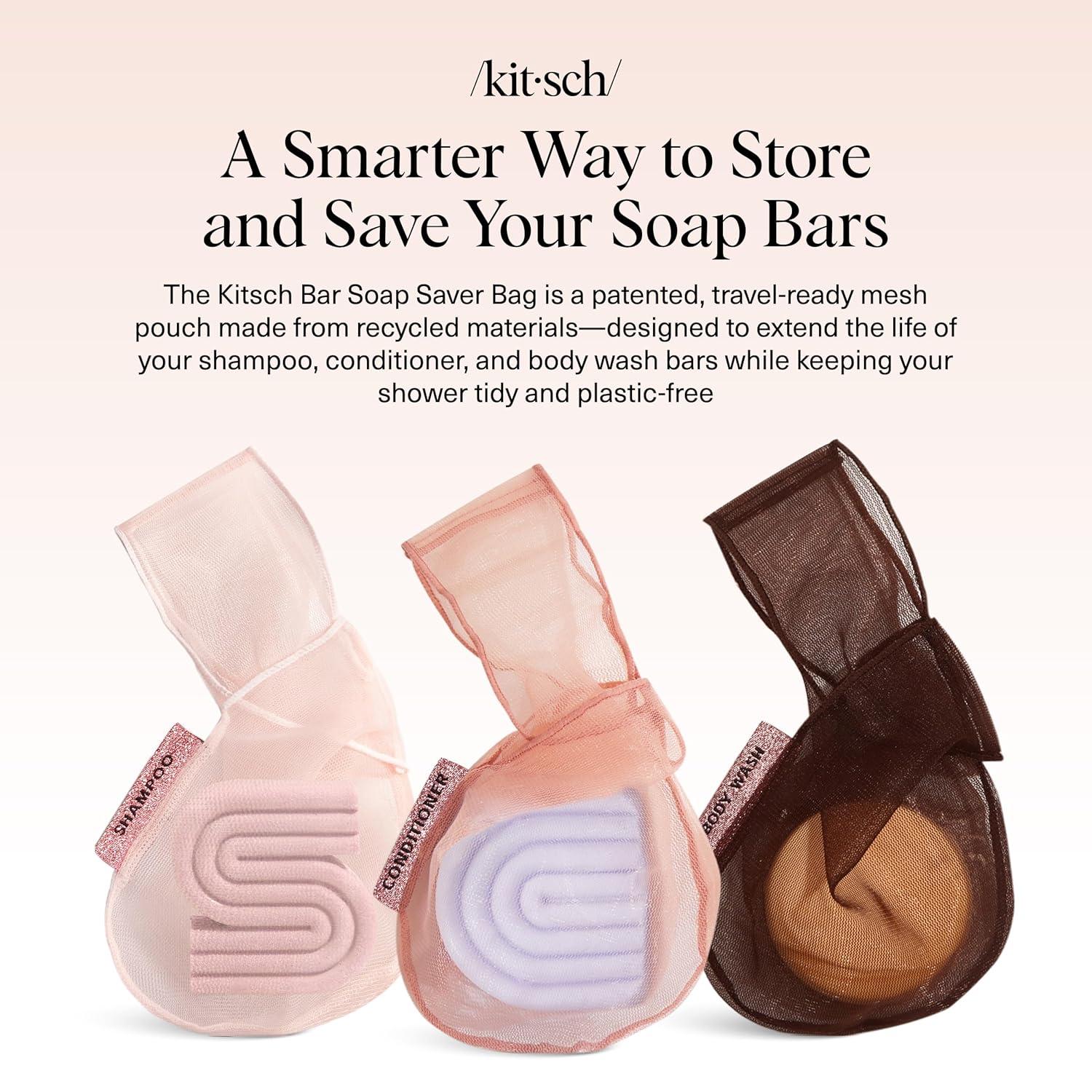 imageKitsch Bar Soap Saver Bag Patented Mesh Bag Soap Holder for Shampoo and Conditioner Bars Extends Use ampamp Prevents Soggy Mess Recycled Mesh Beauty Pouch EcoFriendly BlackBlush Terracotta Chocolate