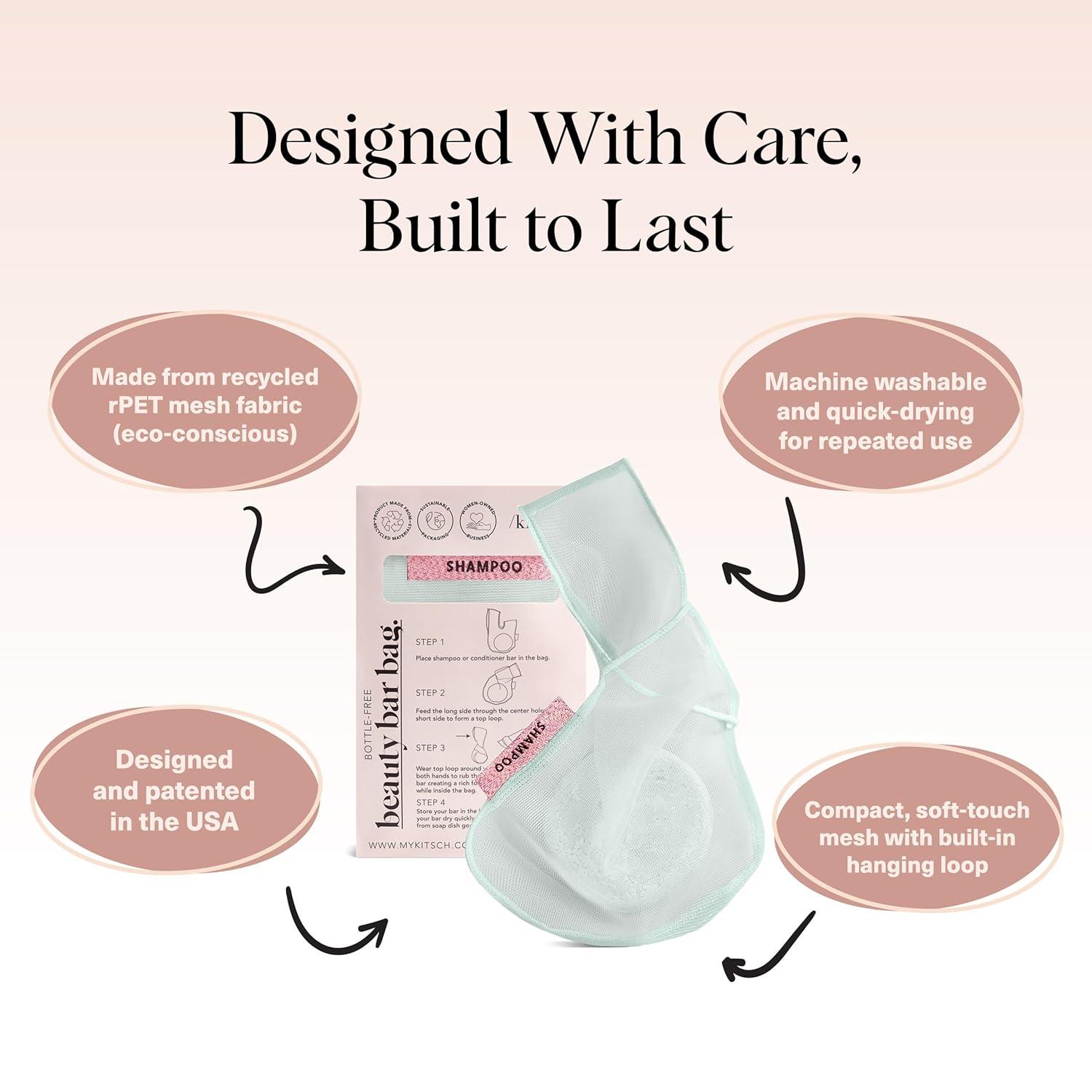 imageKitsch Bar Soap Saver Bag Patented Mesh Bag Soap Holder for Shampoo and Conditioner Bars Extends Use ampamp Prevents Soggy Mess Recycled Mesh Beauty Pouch EcoFriendly BlackMint