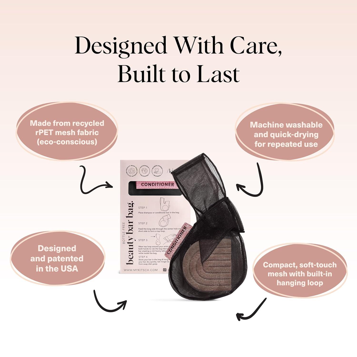 imageKitsch Bar Soap Saver Bag Patented Mesh Bag Soap Holder for Shampoo and Conditioner Bars Extends Use ampamp Prevents Soggy Mess Recycled Mesh Beauty Pouch EcoFriendly BlackBlack