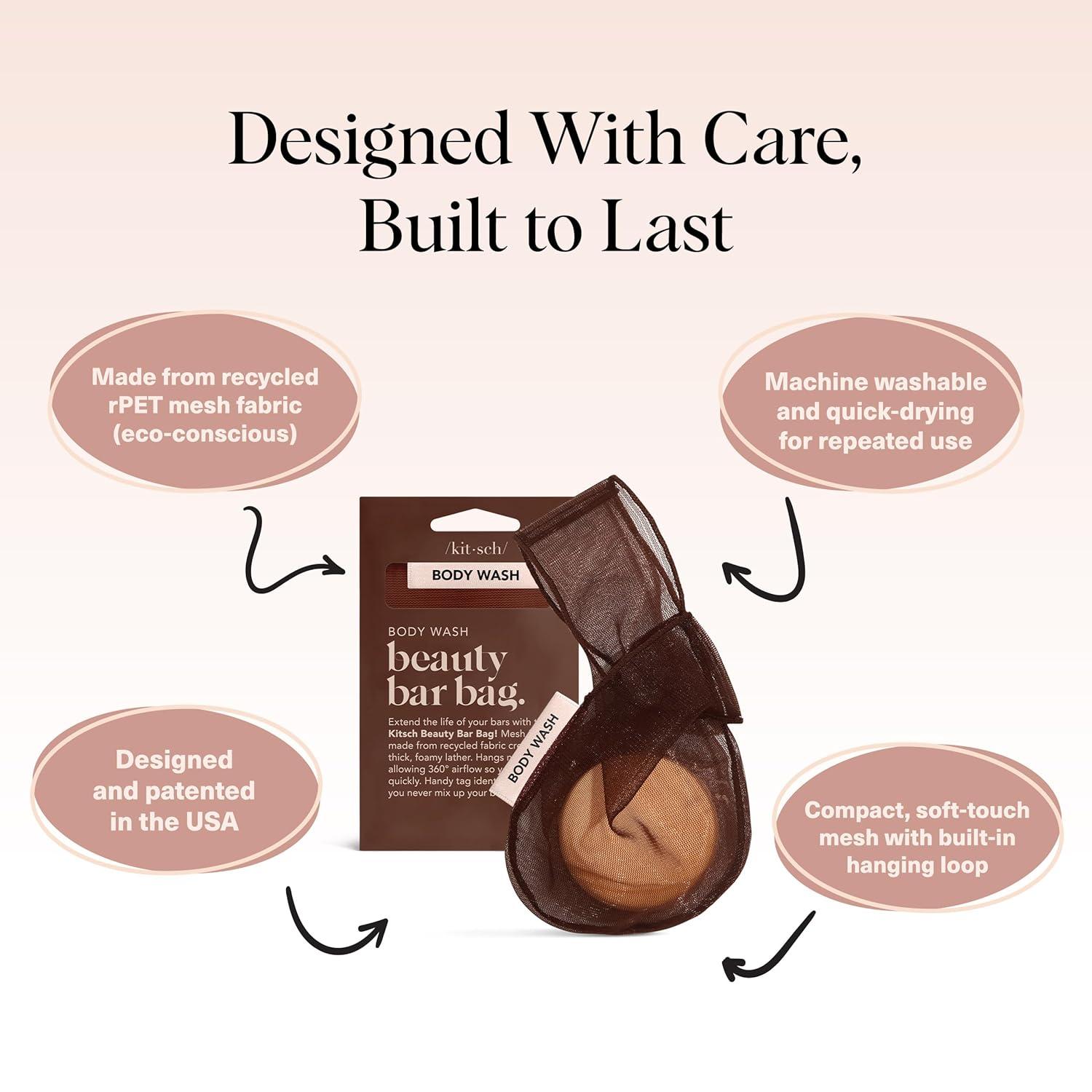 imageKitsch Bar Soap Saver Bag Patented Mesh Bag Soap Holder for Shampoo and Conditioner Bars Extends Use ampamp Prevents Soggy Mess Recycled Mesh Beauty Pouch EcoFriendly BlackChocolate