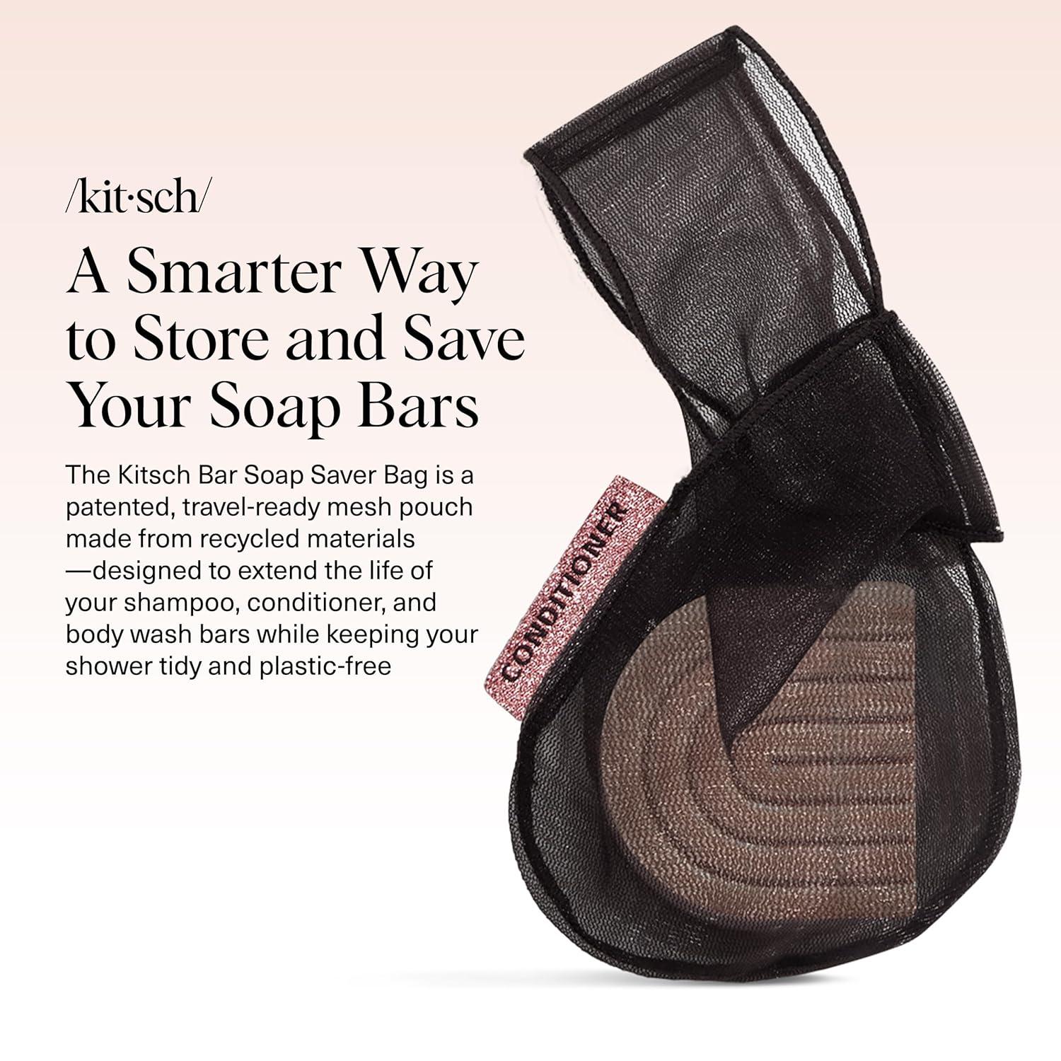 imageKitsch Bar Soap Saver Bag Patented Mesh Bag Soap Holder for Shampoo and Conditioner Bars Extends Use ampamp Prevents Soggy Mess Recycled Mesh Beauty Pouch EcoFriendly BlackBlack