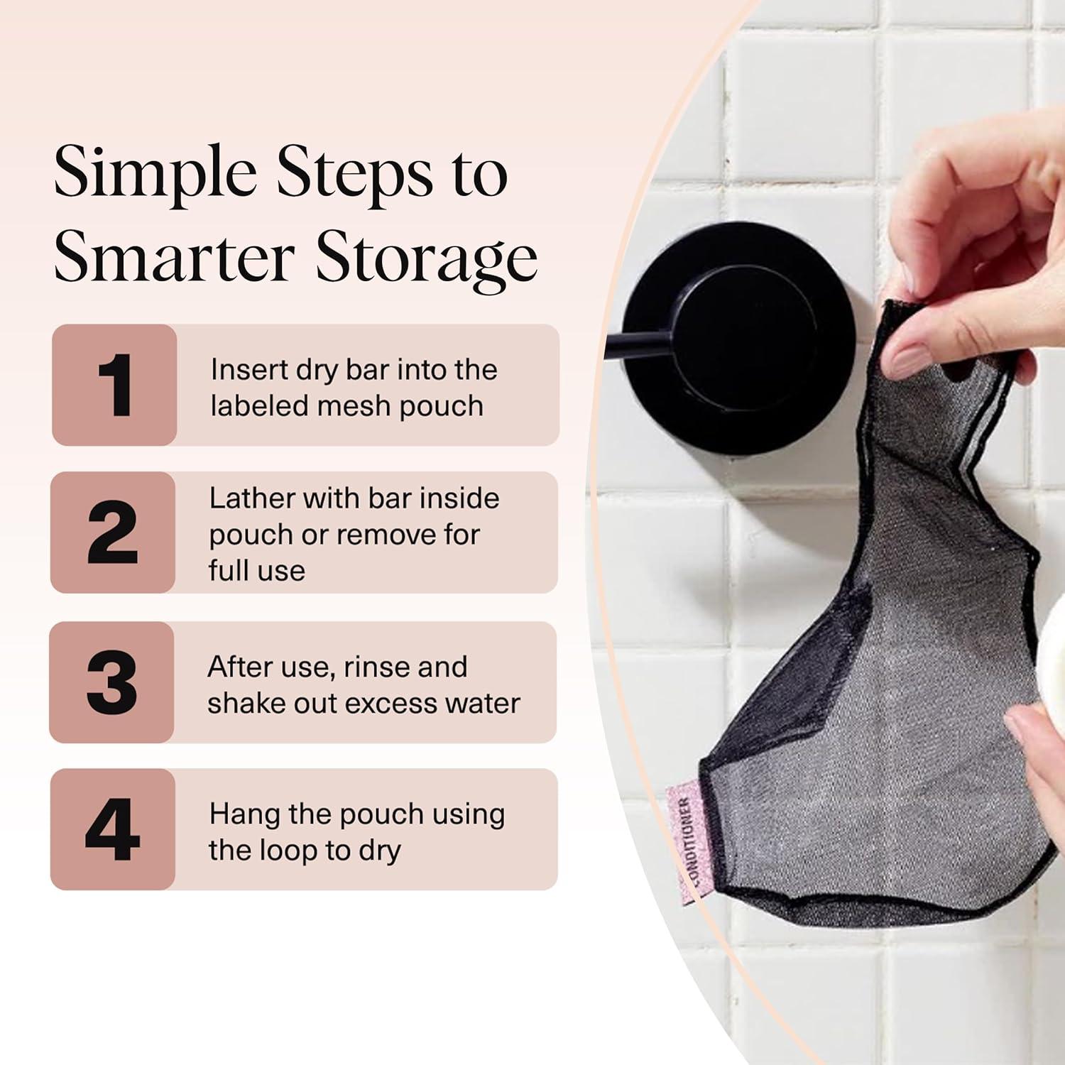 imageKitsch Bar Soap Saver Bag Patented Mesh Bag Soap Holder for Shampoo and Conditioner Bars Extends Use ampamp Prevents Soggy Mess Recycled Mesh Beauty Pouch EcoFriendly BlackBlack