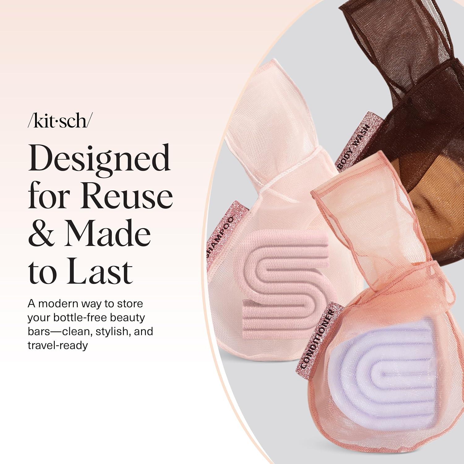 imageKitsch Bar Soap Saver Bag Patented Mesh Bag Soap Holder for Shampoo and Conditioner Bars Extends Use ampamp Prevents Soggy Mess Recycled Mesh Beauty Pouch EcoFriendly BlackBlush Terracotta Chocolate