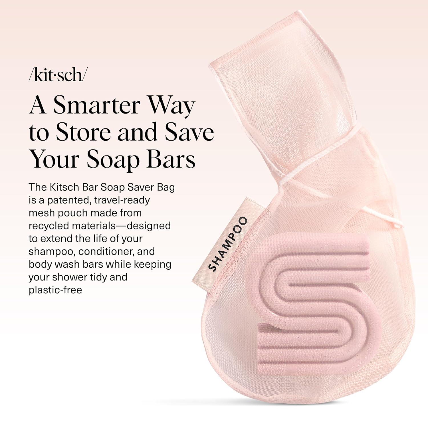 imageKitsch Bar Soap Saver Bag Patented Mesh Bag Soap Holder for Shampoo and Conditioner Bars Extends Use ampamp Prevents Soggy Mess Recycled Mesh Beauty Pouch EcoFriendly BlackBlush