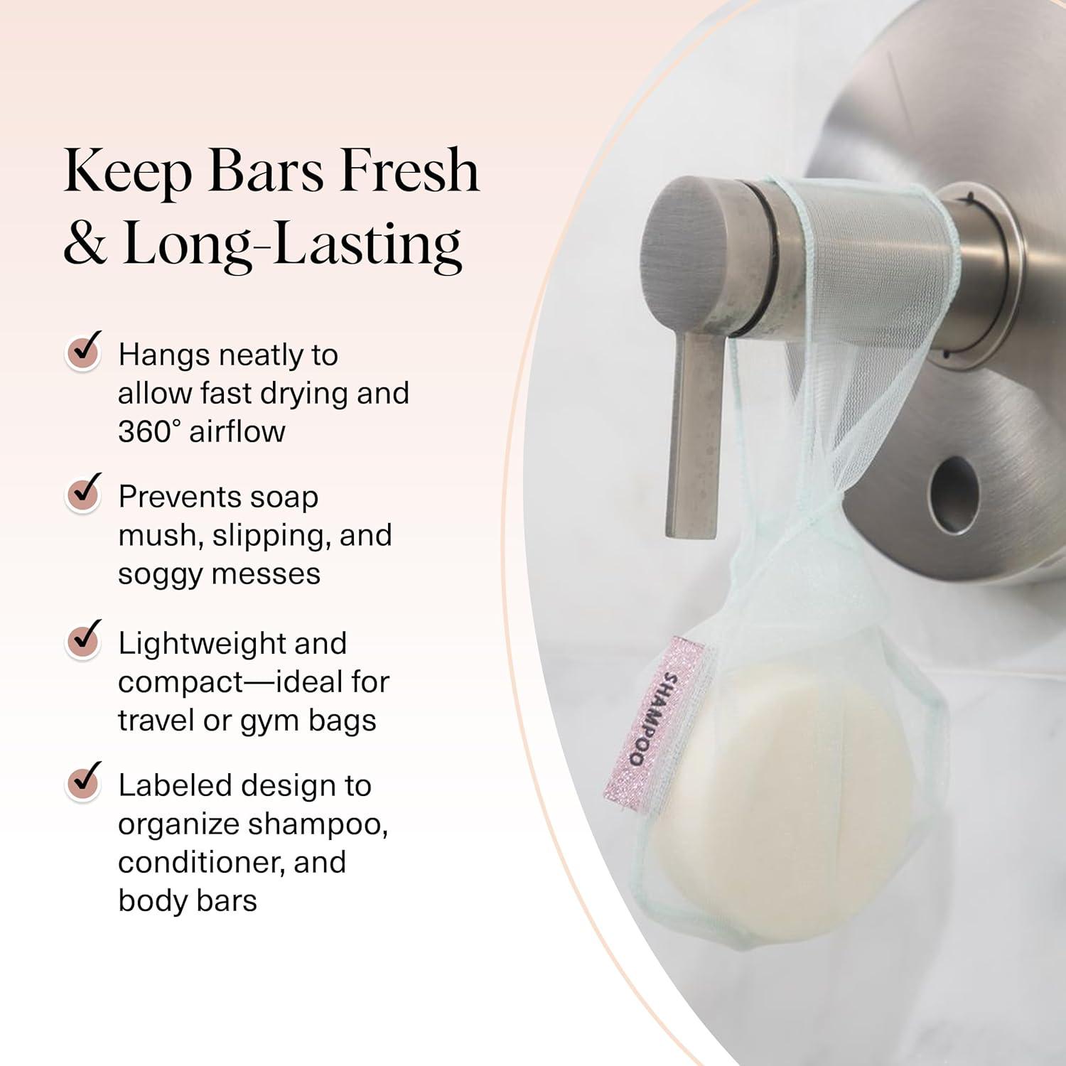 imageKitsch Bar Soap Saver Bag Patented Mesh Bag Soap Holder for Shampoo and Conditioner Bars Extends Use ampamp Prevents Soggy Mess Recycled Mesh Beauty Pouch EcoFriendly BlackMint