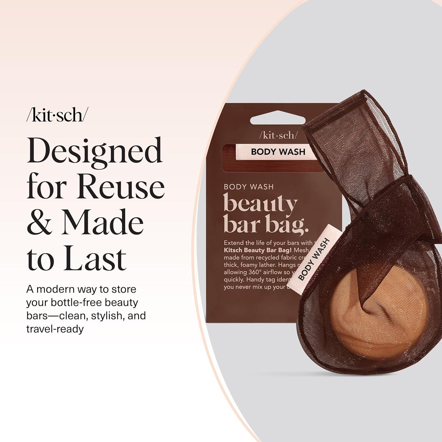 imageKitsch Bar Soap Saver Bag Patented Mesh Bag Soap Holder for Shampoo and Conditioner Bars Extends Use ampamp Prevents Soggy Mess Recycled Mesh Beauty Pouch EcoFriendly BlackChocolate