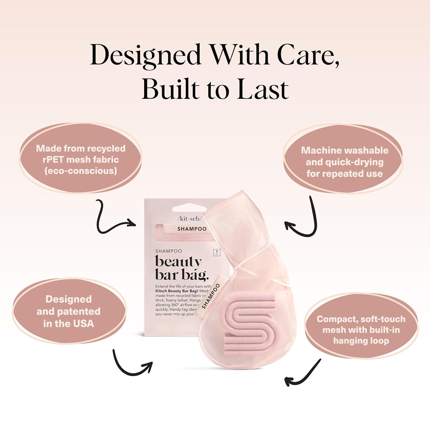 imageKitsch Bar Soap Saver Bag Patented Mesh Bag Soap Holder for Shampoo and Conditioner Bars Extends Use ampamp Prevents Soggy Mess Recycled Mesh Beauty Pouch EcoFriendly BlackBlush