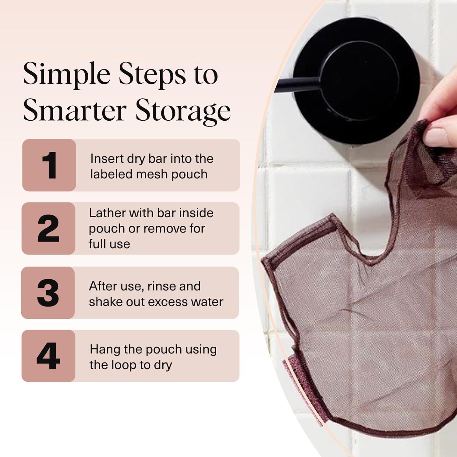 imageKitsch Bar Soap Saver Bag Patented Mesh Bag Soap Holder for Shampoo and Conditioner Bars Extends Use ampamp Prevents Soggy Mess Recycled Mesh Beauty Pouch EcoFriendly BlackChocolate