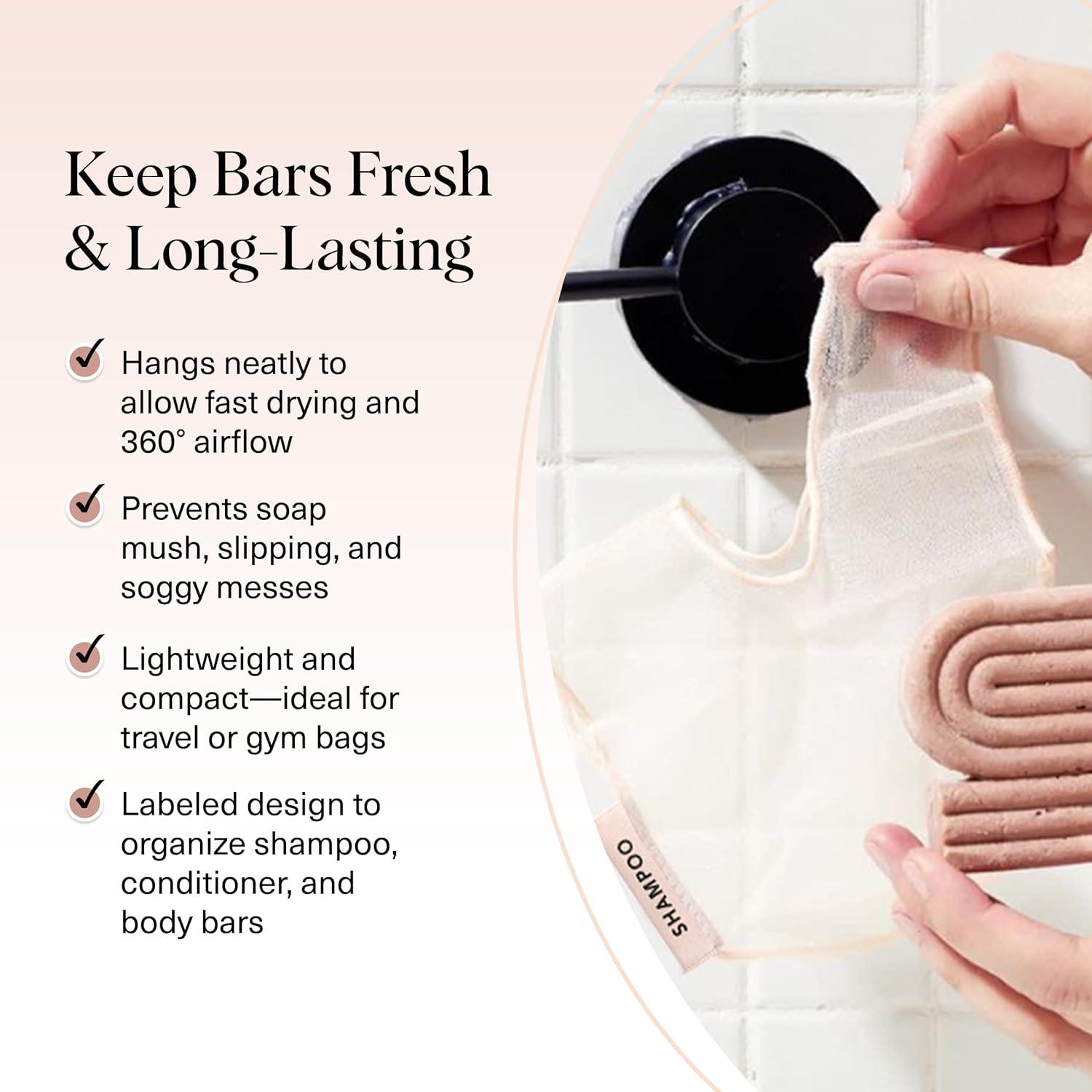 imageKitsch Bar Soap Saver Bag Patented Mesh Bag Soap Holder for Shampoo and Conditioner Bars Extends Use ampamp Prevents Soggy Mess Recycled Mesh Beauty Pouch EcoFriendly BlackBlush