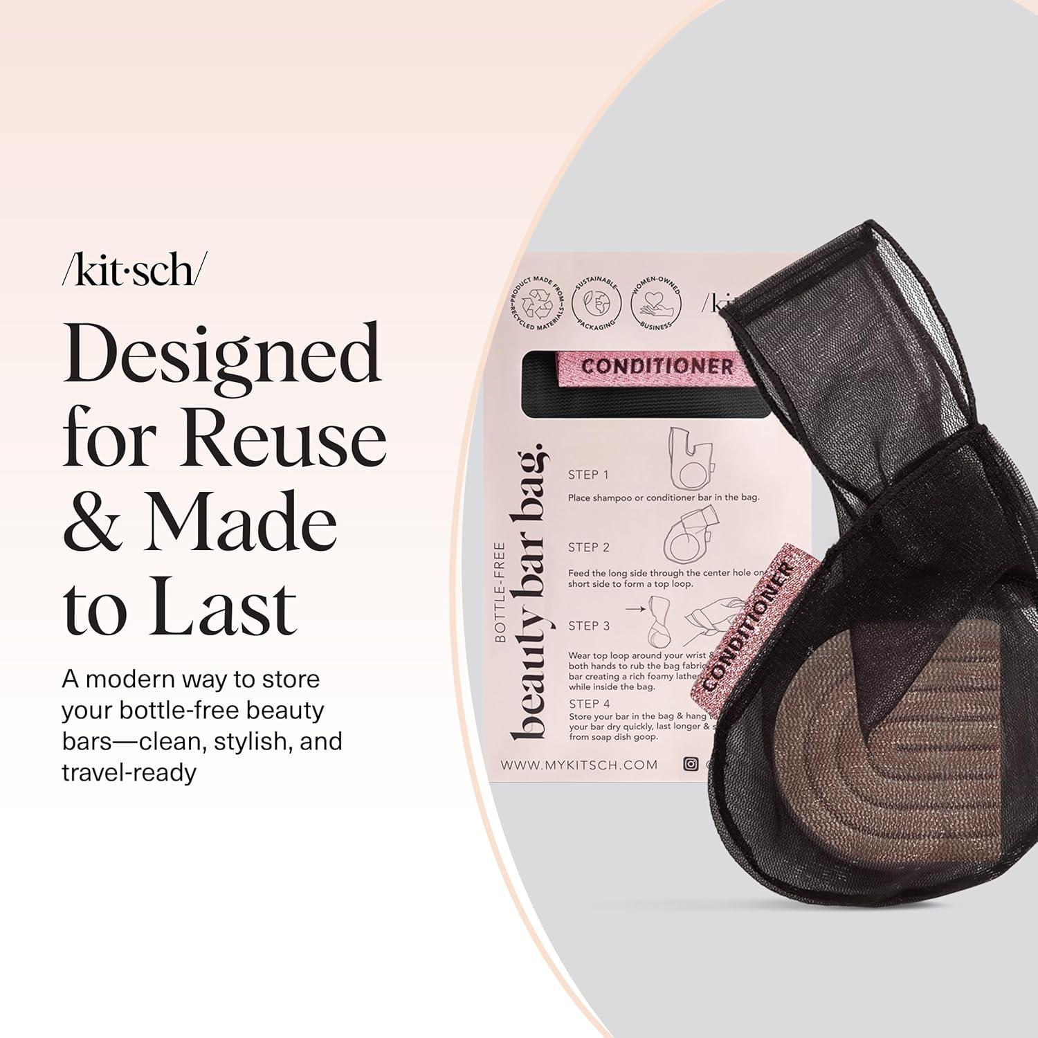 imageKitsch Bar Soap Saver Bag Patented Mesh Bag Soap Holder for Shampoo and Conditioner Bars Extends Use ampamp Prevents Soggy Mess Recycled Mesh Beauty Pouch EcoFriendly BlackBlack