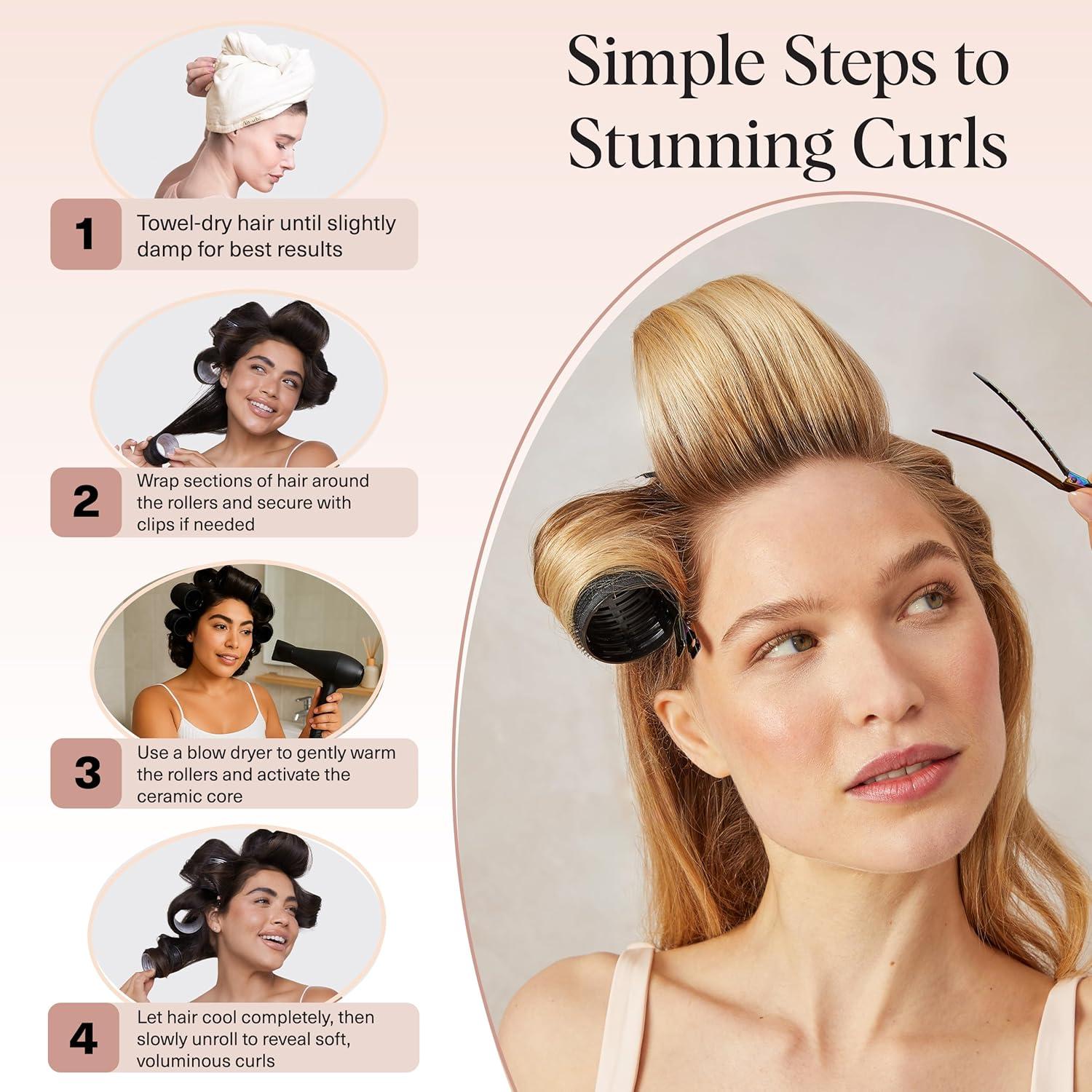 imageKitsch Ceramic Thermal Hair Rollers for Women Self Grip Hair Curlers for Heatless Curls Overnight Volumizing Large Rollers for Short ampamp Long Hair For Long Lasting FrizzFree Curls Black 8pcsBlack