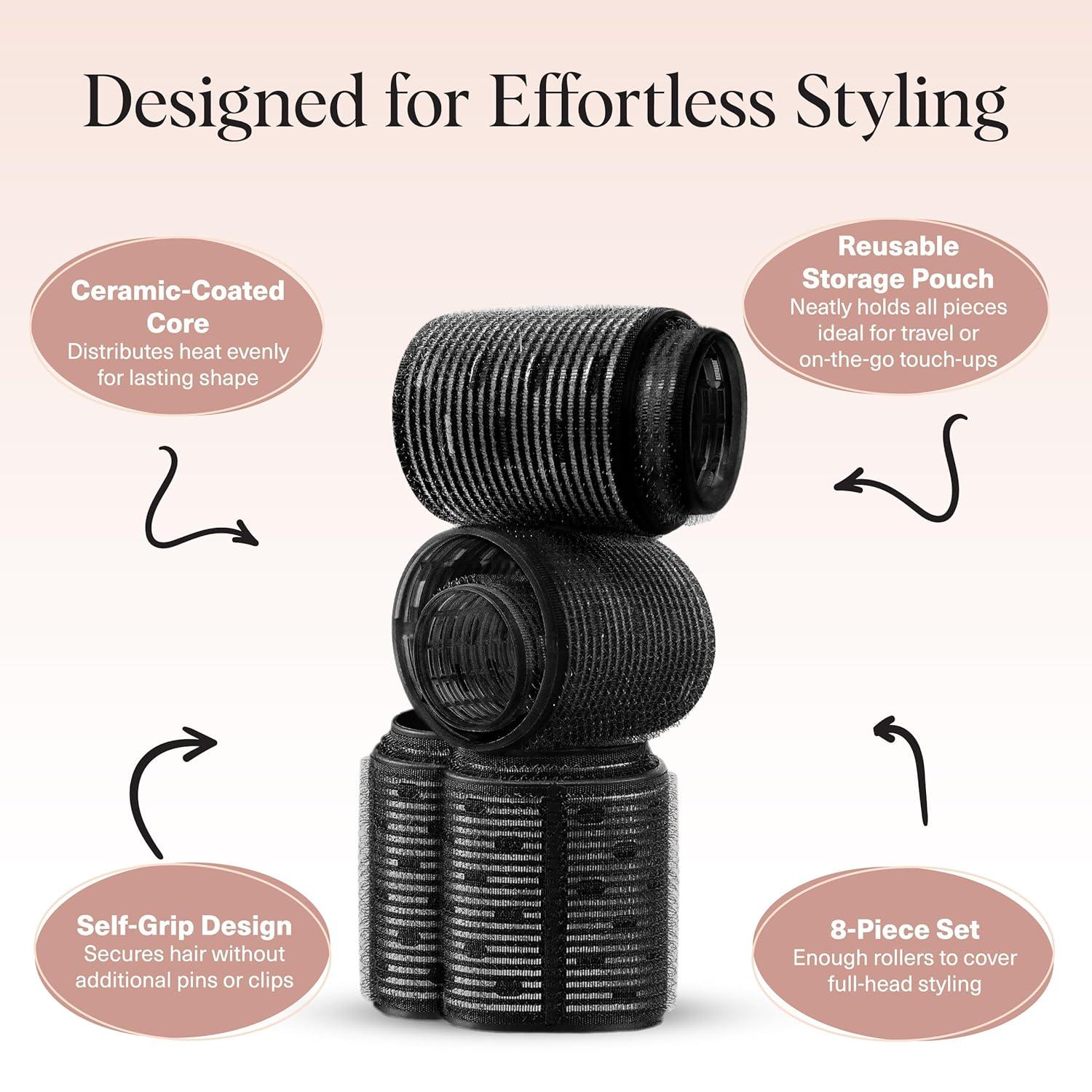 imageKitsch Ceramic Thermal Hair Rollers for Women Self Grip Hair Curlers for Heatless Curls Overnight Volumizing Large Rollers for Short ampamp Long Hair For Long Lasting FrizzFree Curls Black 8pcsBlack