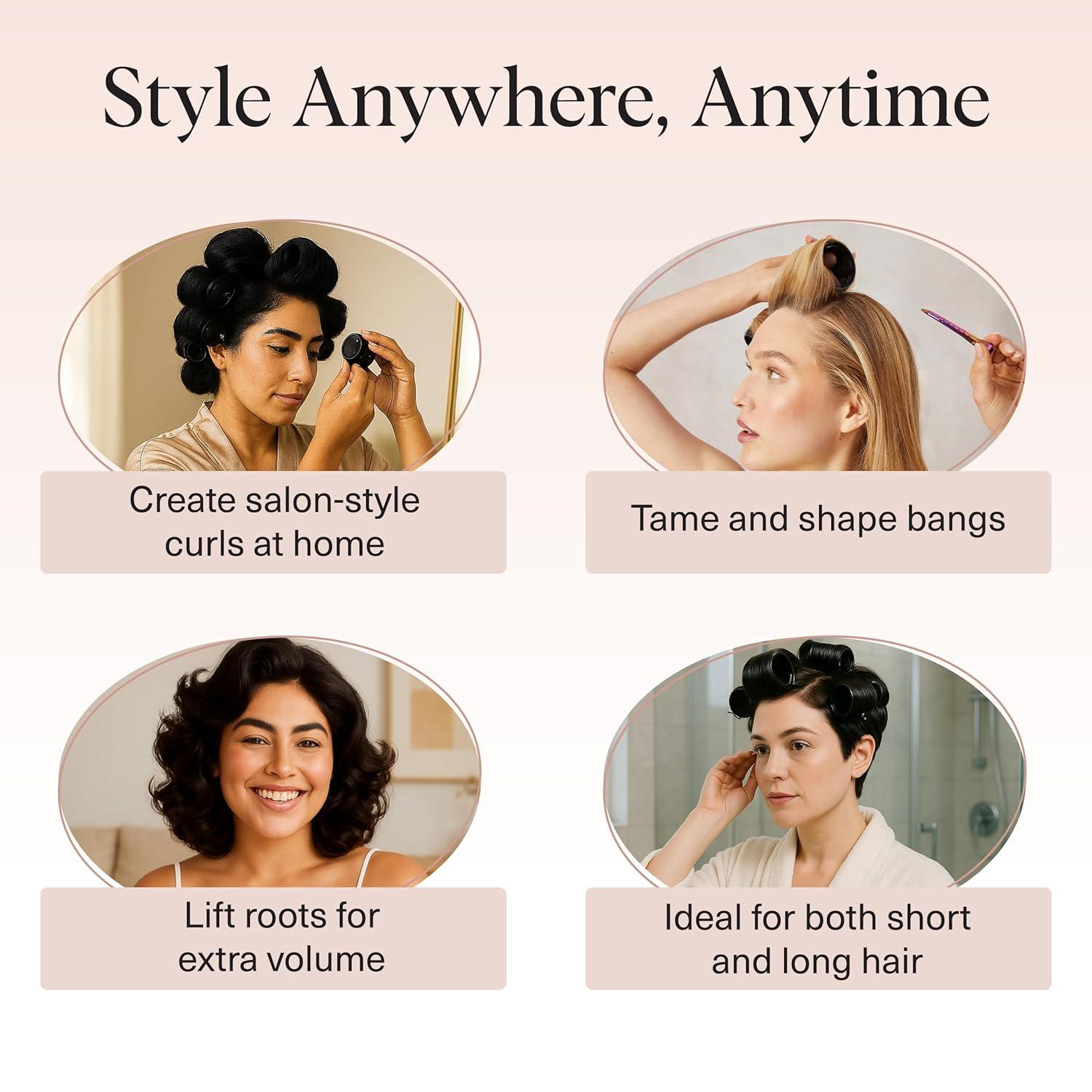 imageKitsch Ceramic Thermal Hair Rollers for Women Self Grip Hair Curlers for Heatless Curls Overnight Volumizing Large Rollers for Short ampamp Long Hair For Long Lasting FrizzFree Curls Black 8pcsBlack