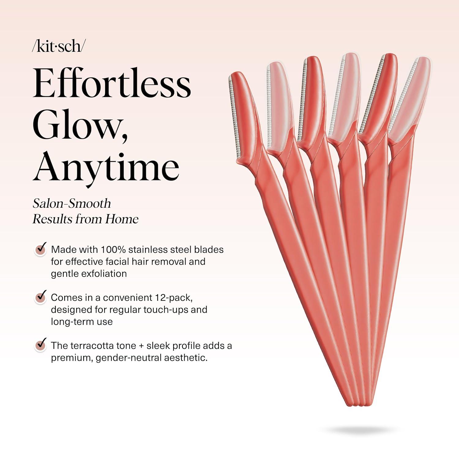 imageKitsch Dermaplane Razor for Women Face Face Razors for Women ampamp Men Eyebrow Trimmer ampamp Face Shaver Exfoliating Facial Razor ampamp Skin Care Tool for Smoother Skin Black 6 pcsCoral