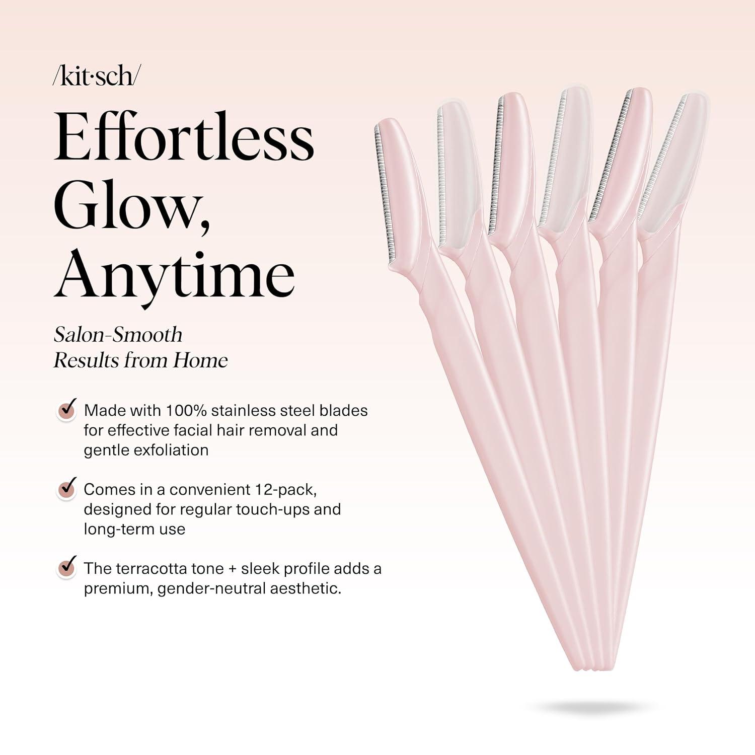 imageKitsch Dermaplane Razor for Women Face Face Razors for Women ampamp Men Eyebrow Trimmer ampamp Face Shaver Exfoliating Facial Razor ampamp Skin Care Tool for Smoother Skin Black 6 pcsBlush