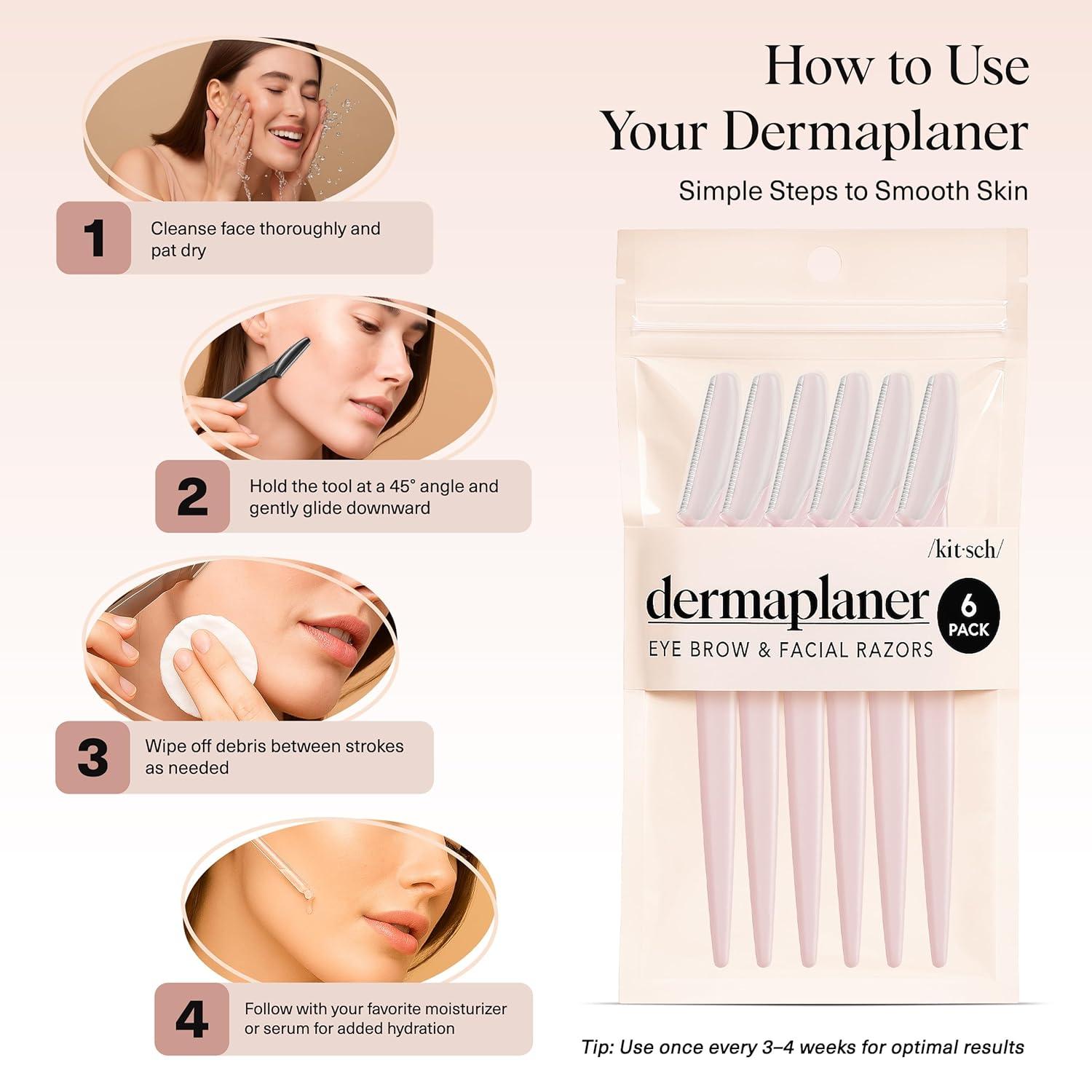 imageKitsch Dermaplane Razor for Women Face Face Razors for Women ampamp Men Eyebrow Trimmer ampamp Face Shaver Exfoliating Facial Razor ampamp Skin Care Tool for Smoother Skin Black 6 pcsBlush