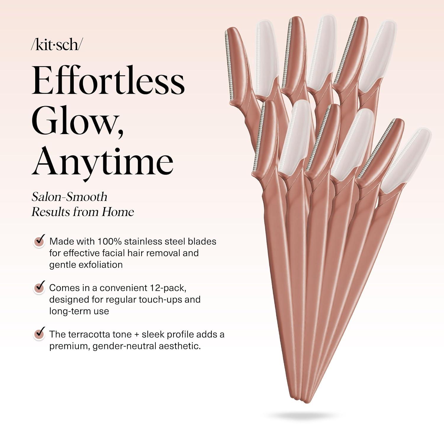 imageKitsch Dermaplane Razor for Women Face Face Razors for Women ampamp Men Eyebrow Trimmer ampamp Face Shaver Exfoliating Facial Razor ampamp Skin Care Tool for Smoother Skin Black 6 pcsTerracotta