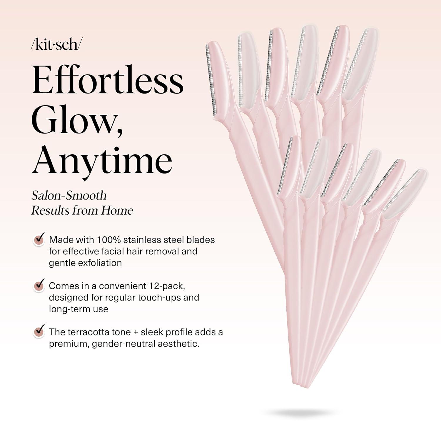 imageKitsch Dermaplane Razor for Women Face Face Razors for Women ampamp Men Eyebrow Trimmer ampamp Face Shaver Exfoliating Facial Razor ampamp Skin Care Tool for Smoother Skin Black 6 pcsBlush