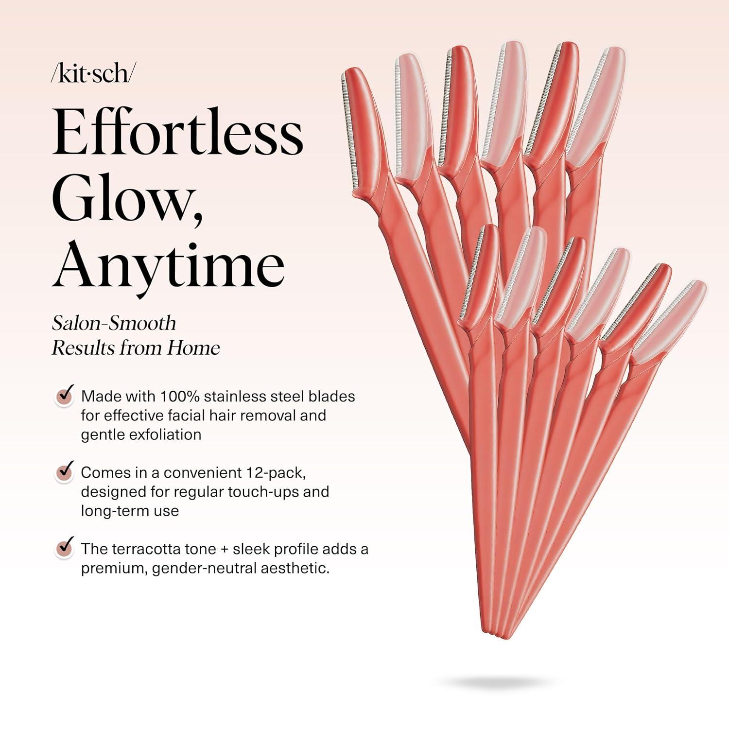 imageKitsch Dermaplane Razor for Women Face Face Razors for Women ampamp Men Eyebrow Trimmer ampamp Face Shaver Exfoliating Facial Razor ampamp Skin Care Tool for Smoother Skin Black 6 pcsCoral