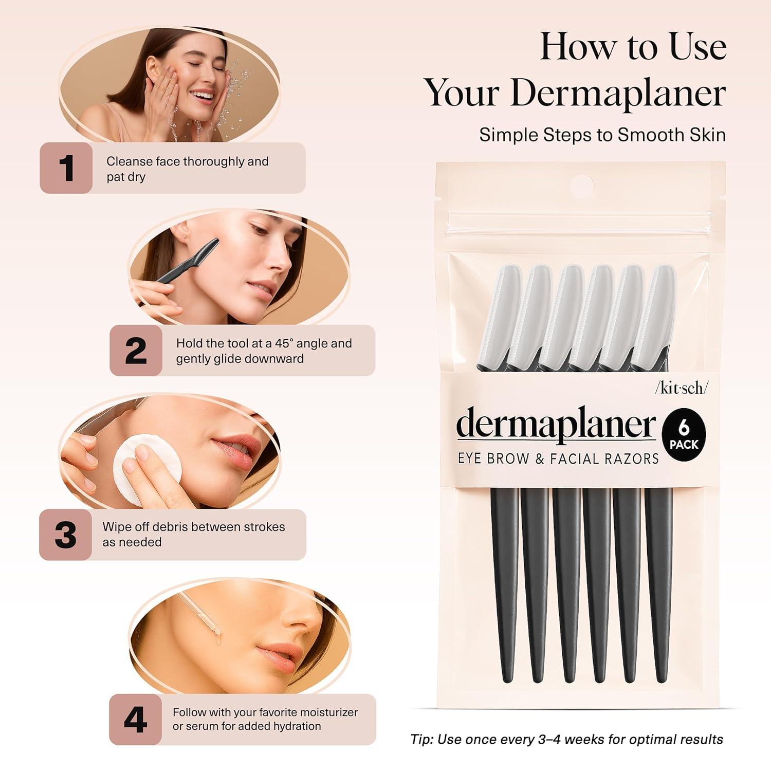 imageKitsch Dermaplane Razor for Women Face Face Razors for Women ampamp Men Eyebrow Trimmer ampamp Face Shaver Exfoliating Facial Razor ampamp Skin Care Tool for Smoother Skin Black 6 pcsBlack