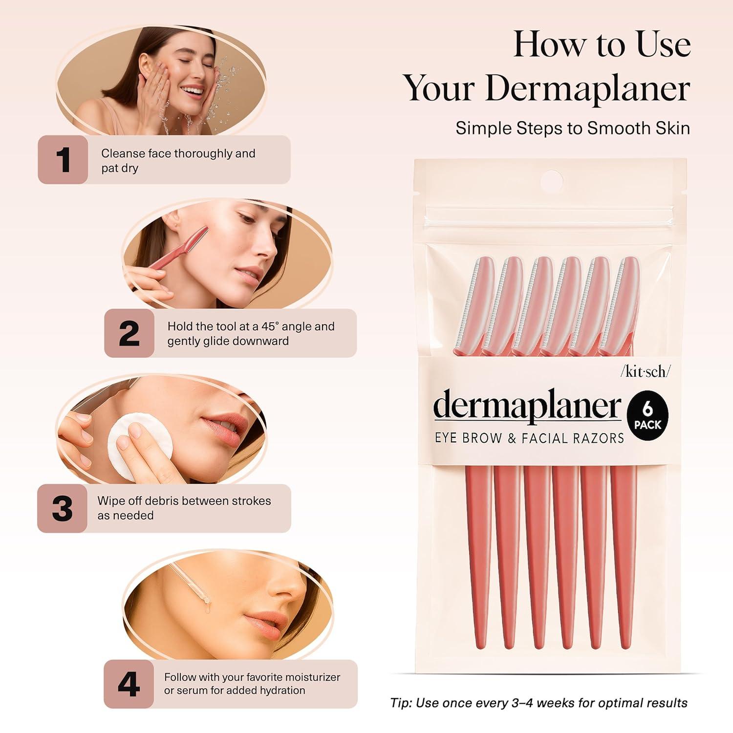 imageKitsch Dermaplane Razor for Women Face Face Razors for Women ampamp Men Eyebrow Trimmer ampamp Face Shaver Exfoliating Facial Razor ampamp Skin Care Tool for Smoother Skin Black 6 pcsCoral