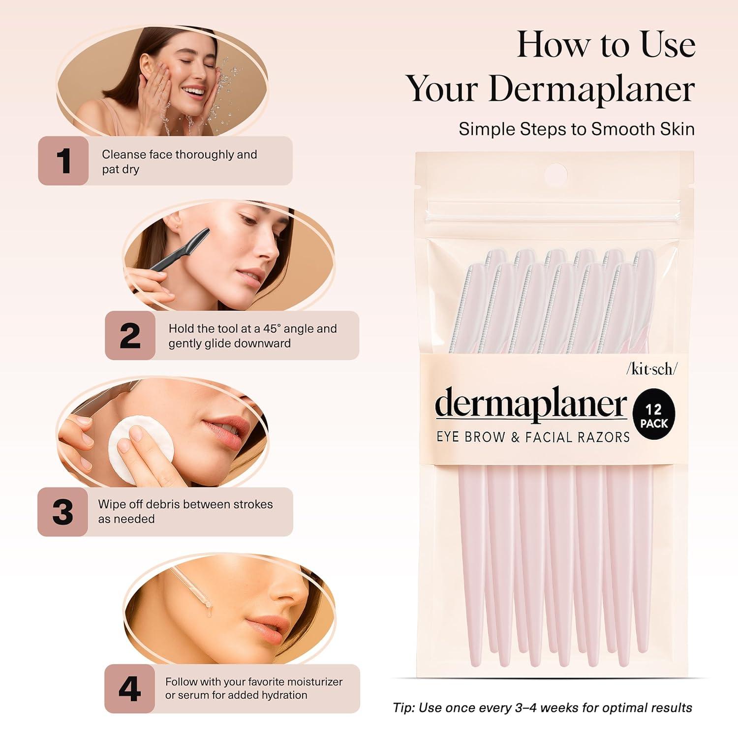 imageKitsch Dermaplane Razor for Women Face Face Razors for Women ampamp Men Eyebrow Trimmer ampamp Face Shaver Exfoliating Facial Razor ampamp Skin Care Tool for Smoother Skin Black 6 pcsBlush