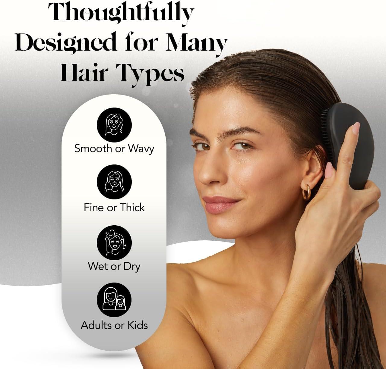 imageKitsch Detangler Brush Gentle Curly Hair Brush with Flexible Bristles for All Hair Types Wet or Dry Detangling Hair Brushes for Women ampamp Men Adults ampamp Kids BlackBlack